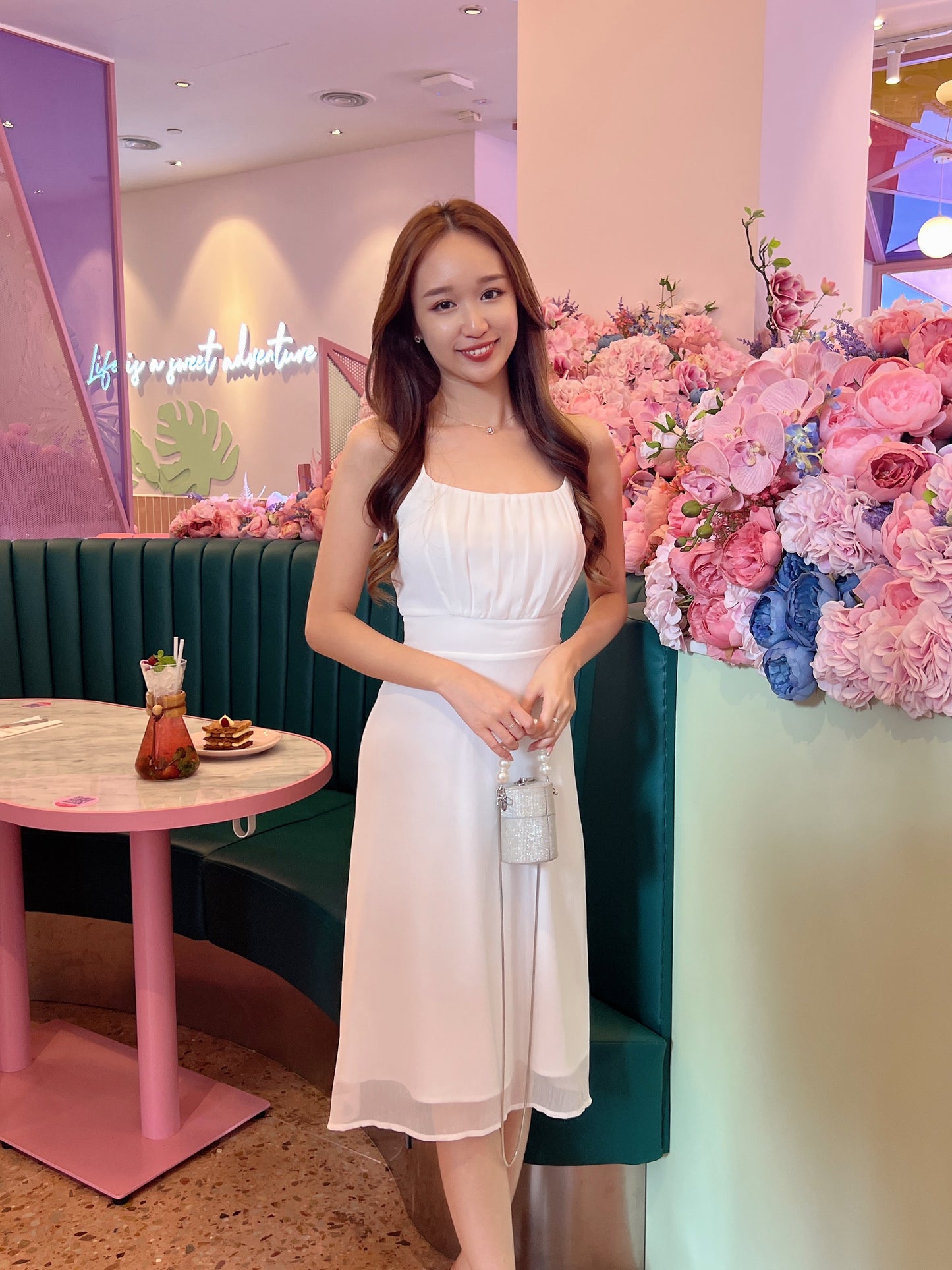 Grace Pleated Cami Dress in White