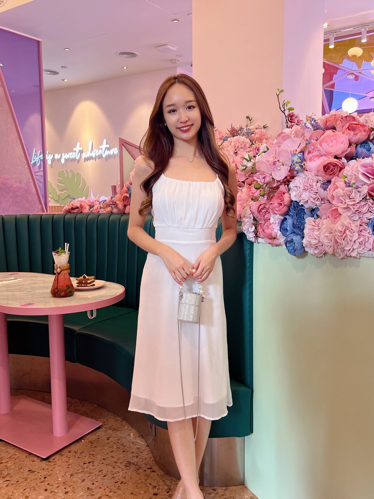 Grace Pleated Cami Dress in White