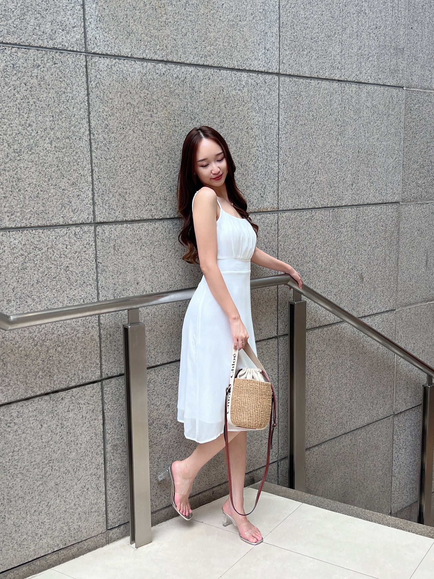 Grace Pleated Cami Dress in White