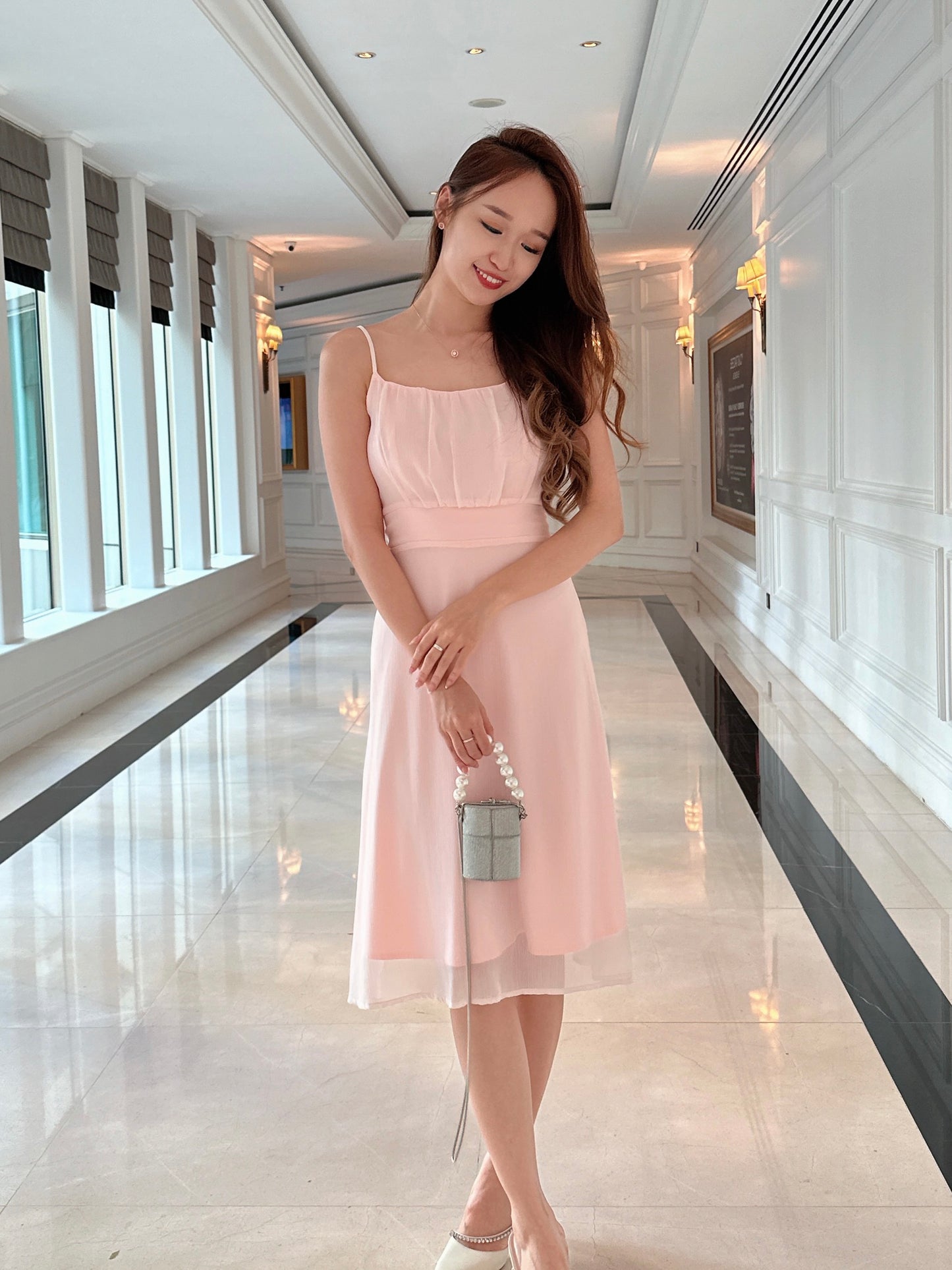 Grace Pleated Cami Dress in Lightpink