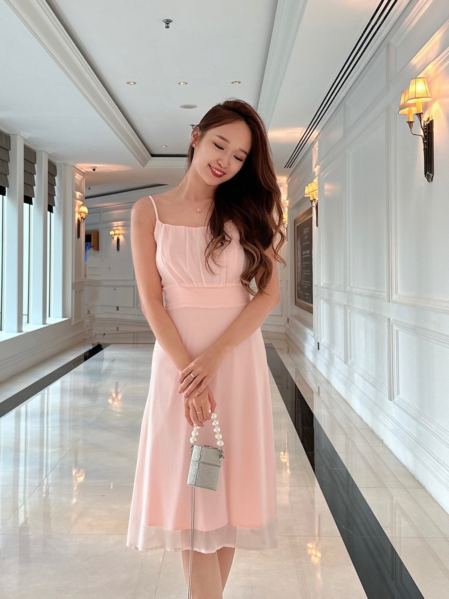 Grace Pleated Cami Dress in Lightpink