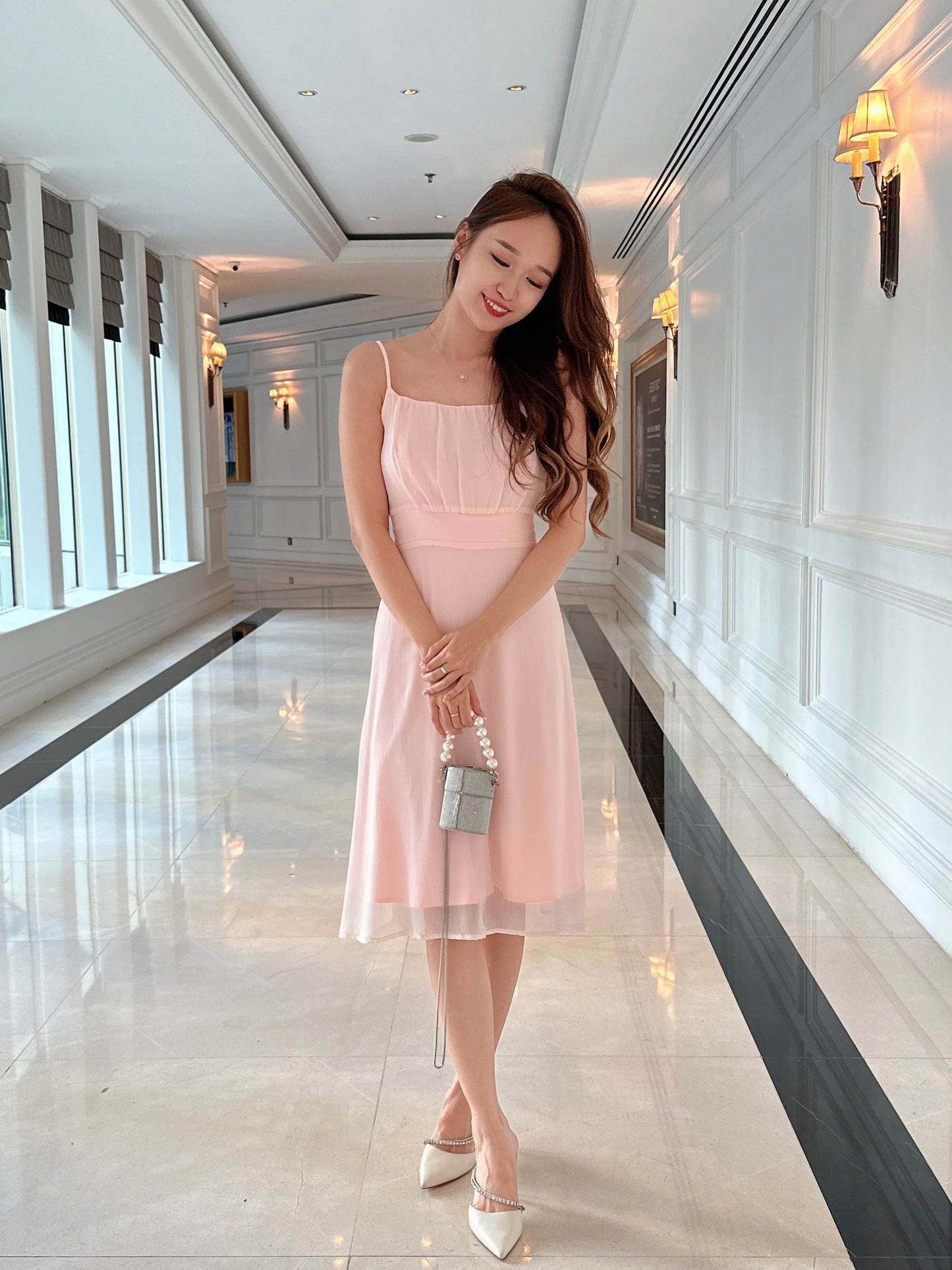 Grace Pleated Cami Dress in Lightpink