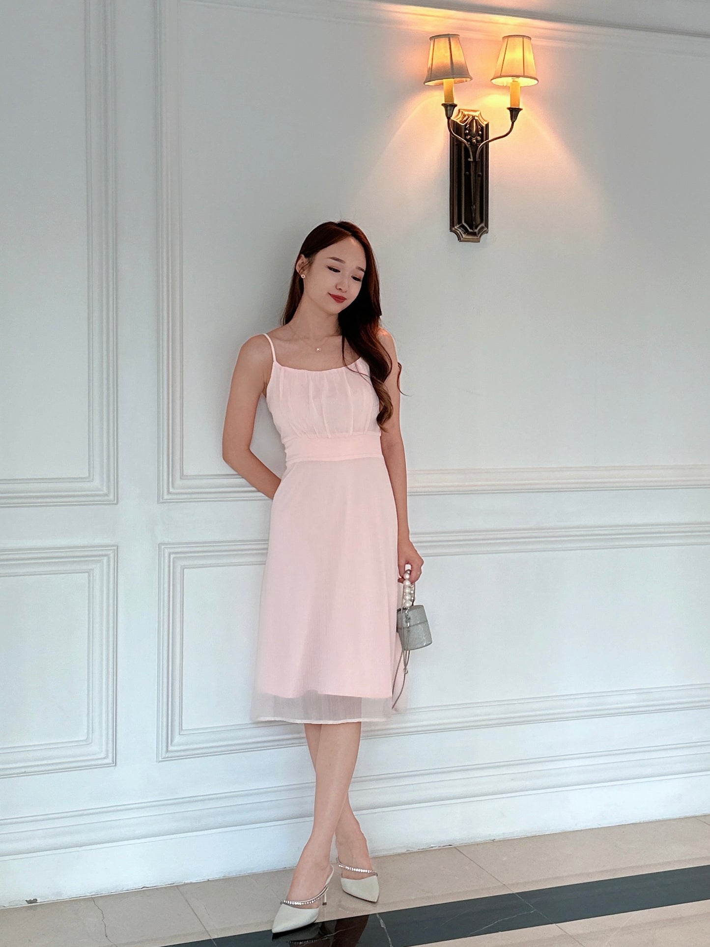 Grace Pleated Cami Dress in Lightpink