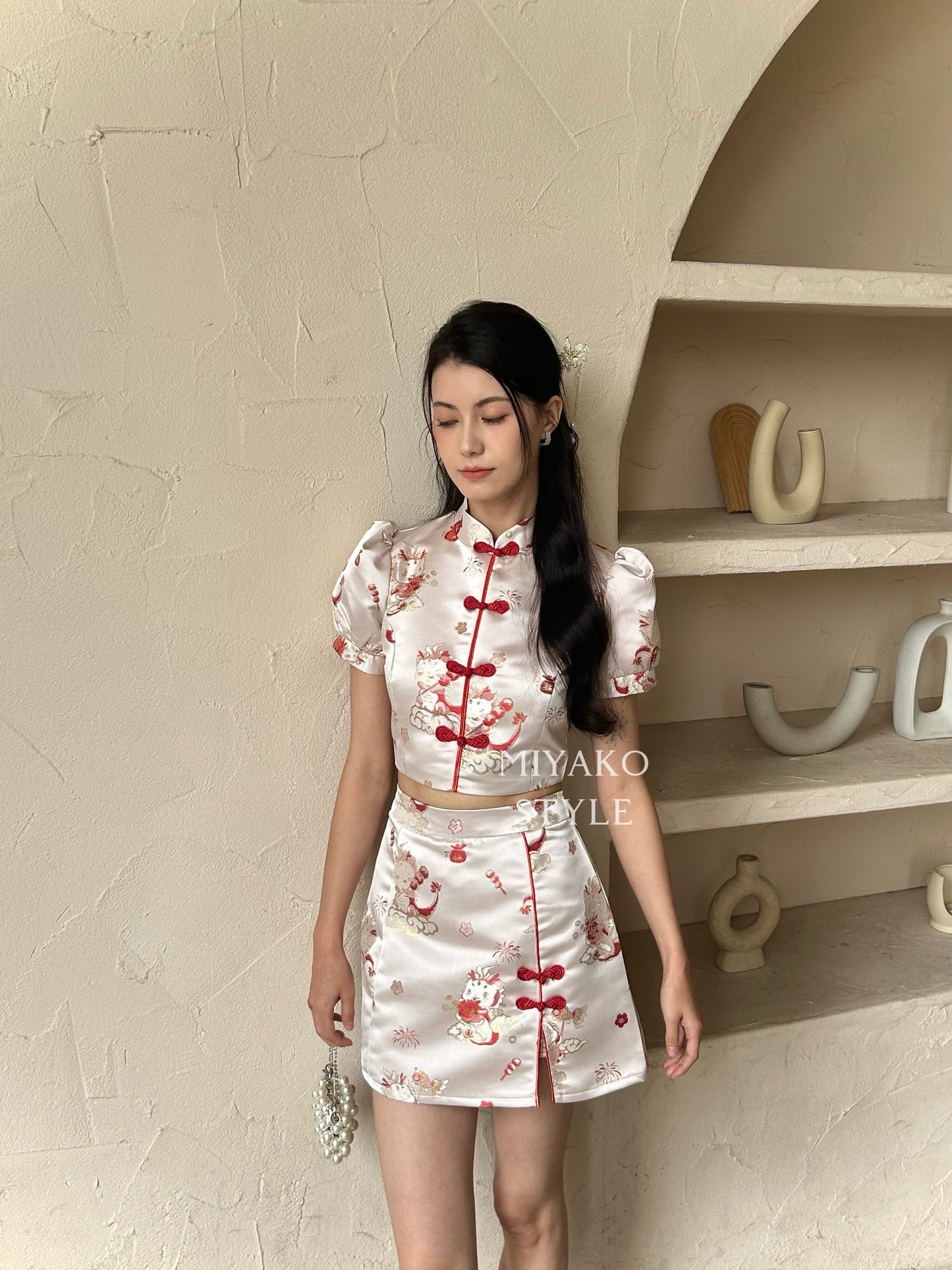 【喜乐龙龙】Joyful Dragon Mini Skirt in Red 红色(女短半身裙 only)