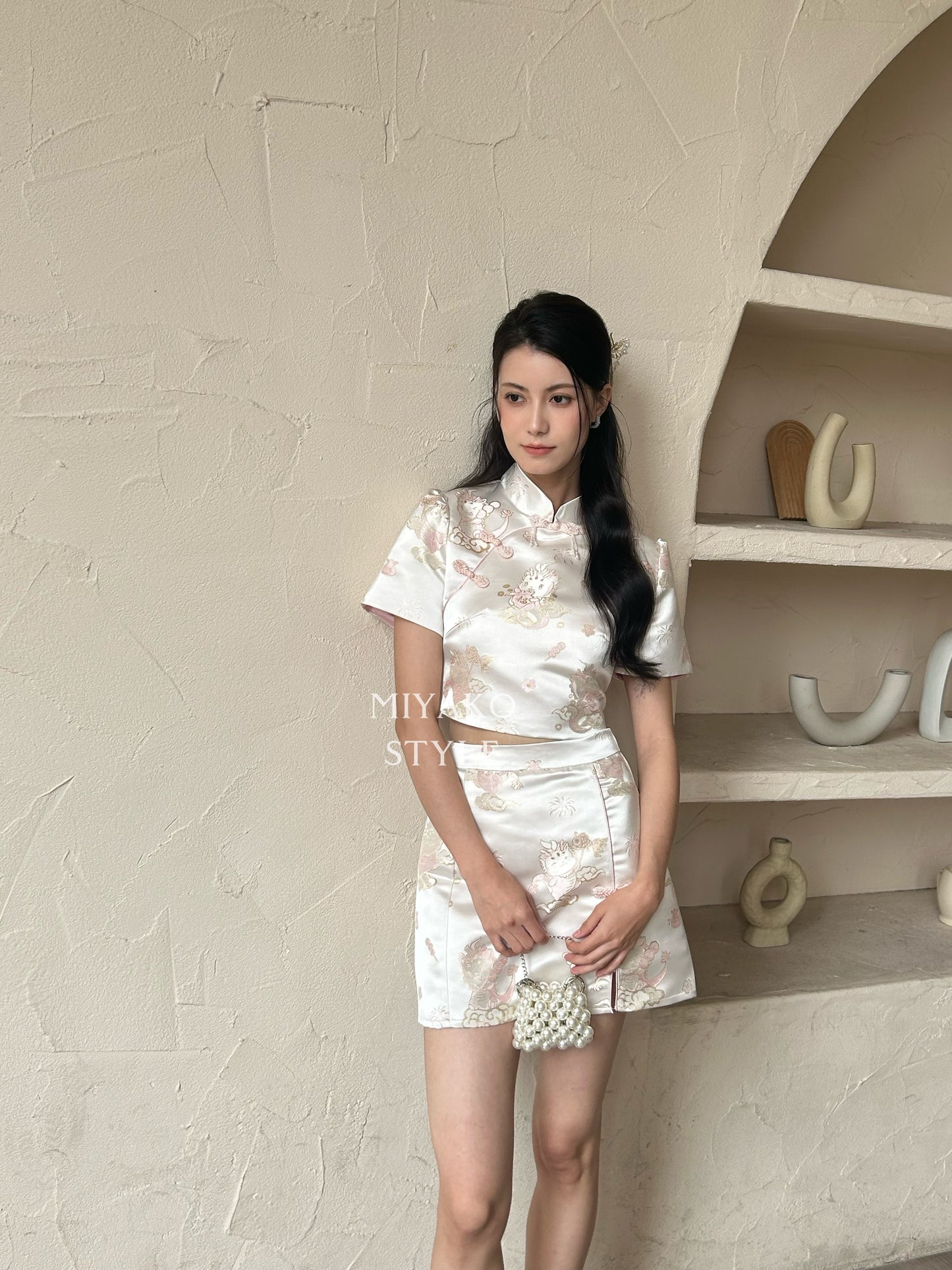 【喜乐龙龙】Joyful Dragon Cheongsam Classic Top in Pink 粉色(斜扣上衣only)