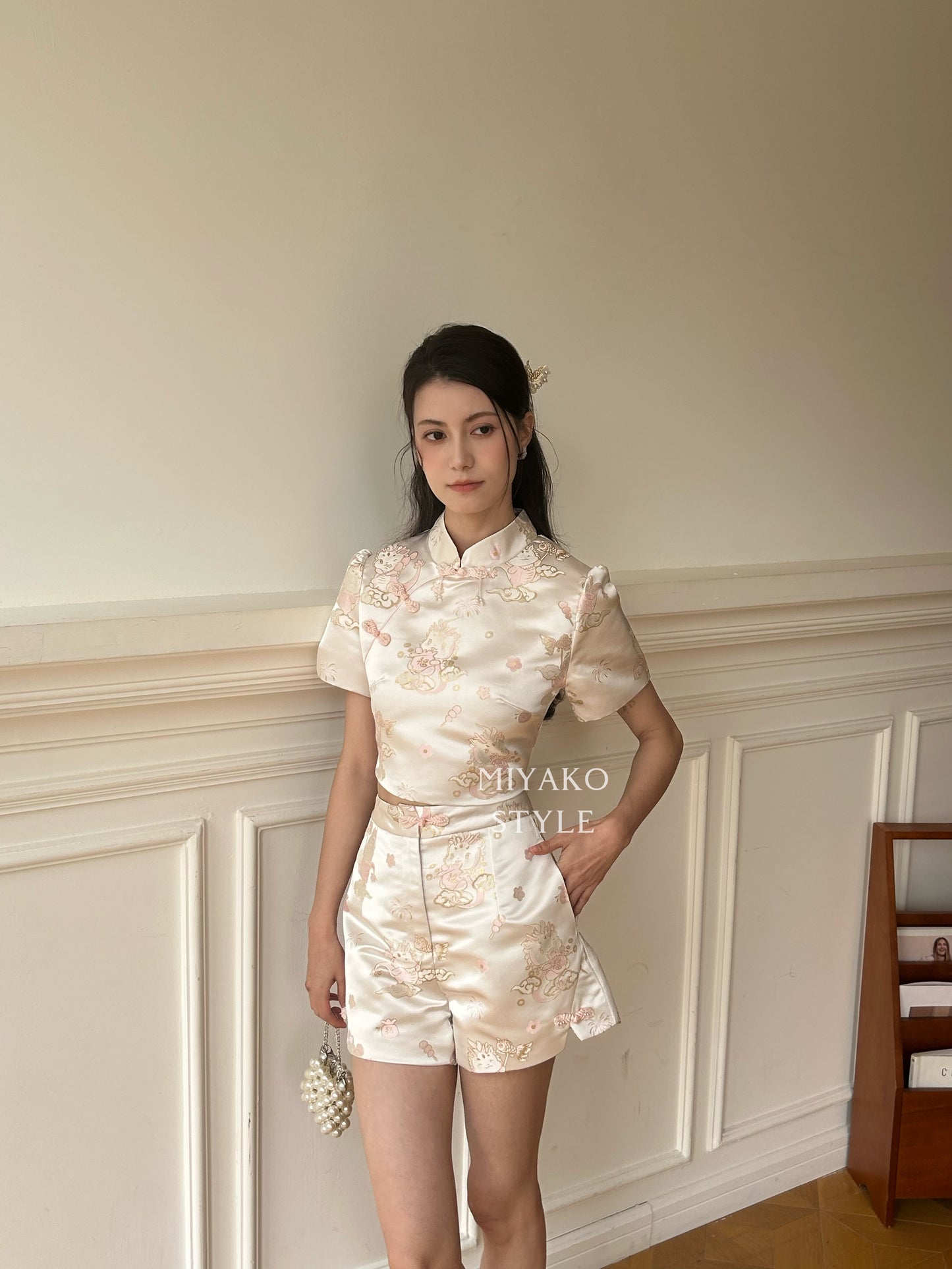 【喜乐龙龙】Joyful Dragon Cheongsam Classic Top in Pink 粉色（斜扣上衣only）