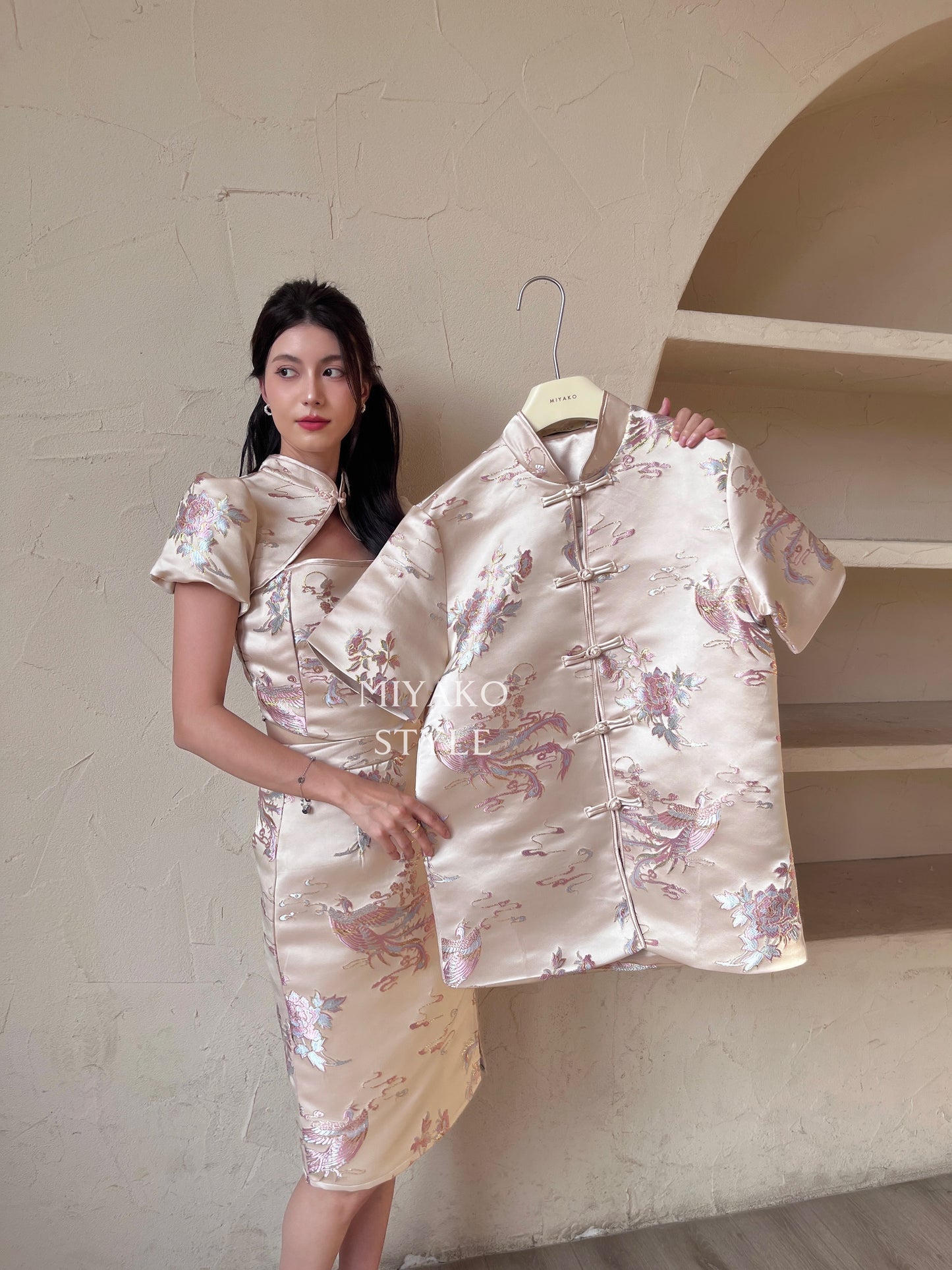 【凤华绝代】Phoenix Cheongsam Midi Skirt in Champagne 香槟金 (半身裙only)