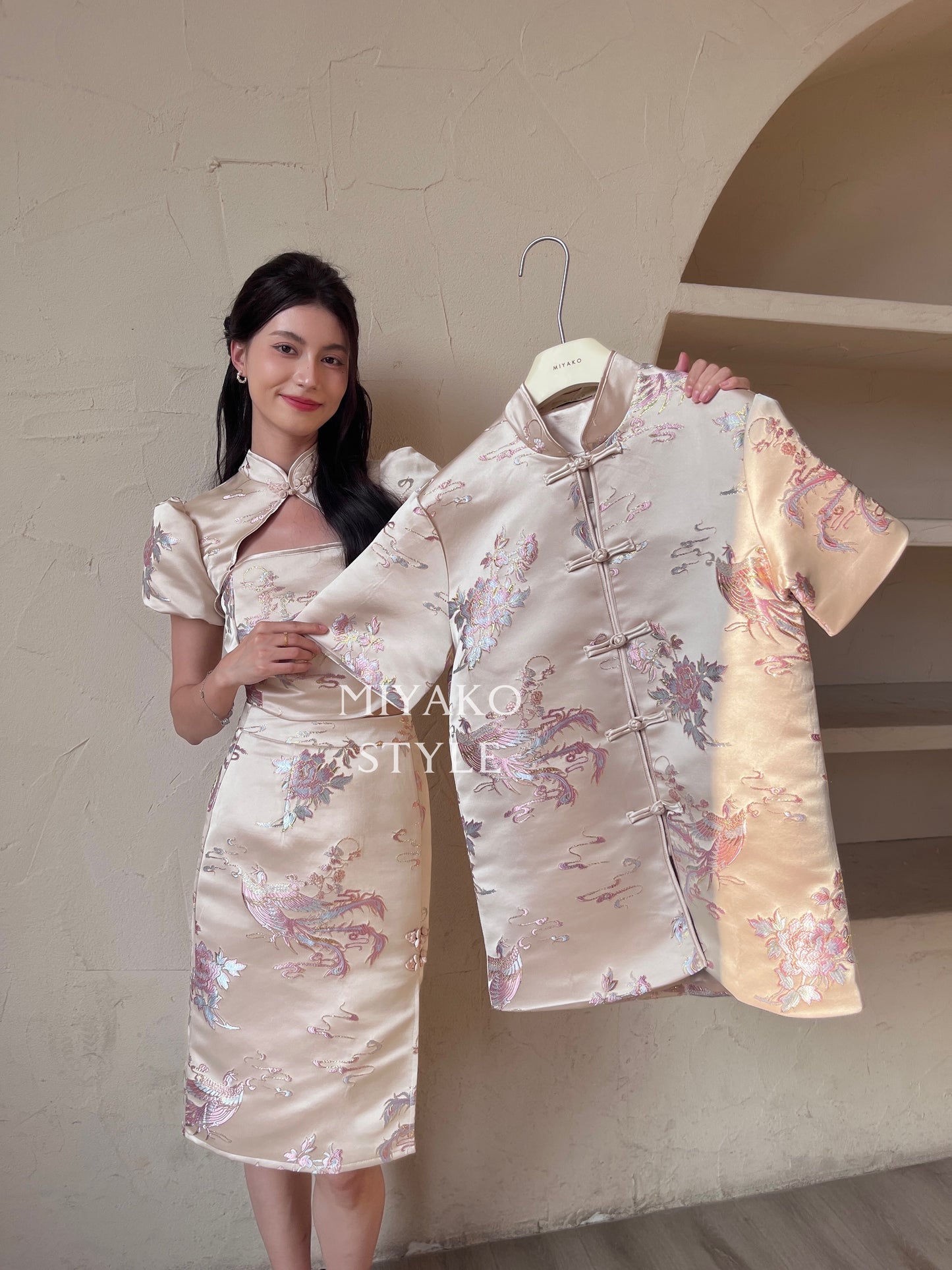 【凤华绝代】Phoenix Cheongsam Midi Skirt in Champagne 香槟金 (半身裙only)