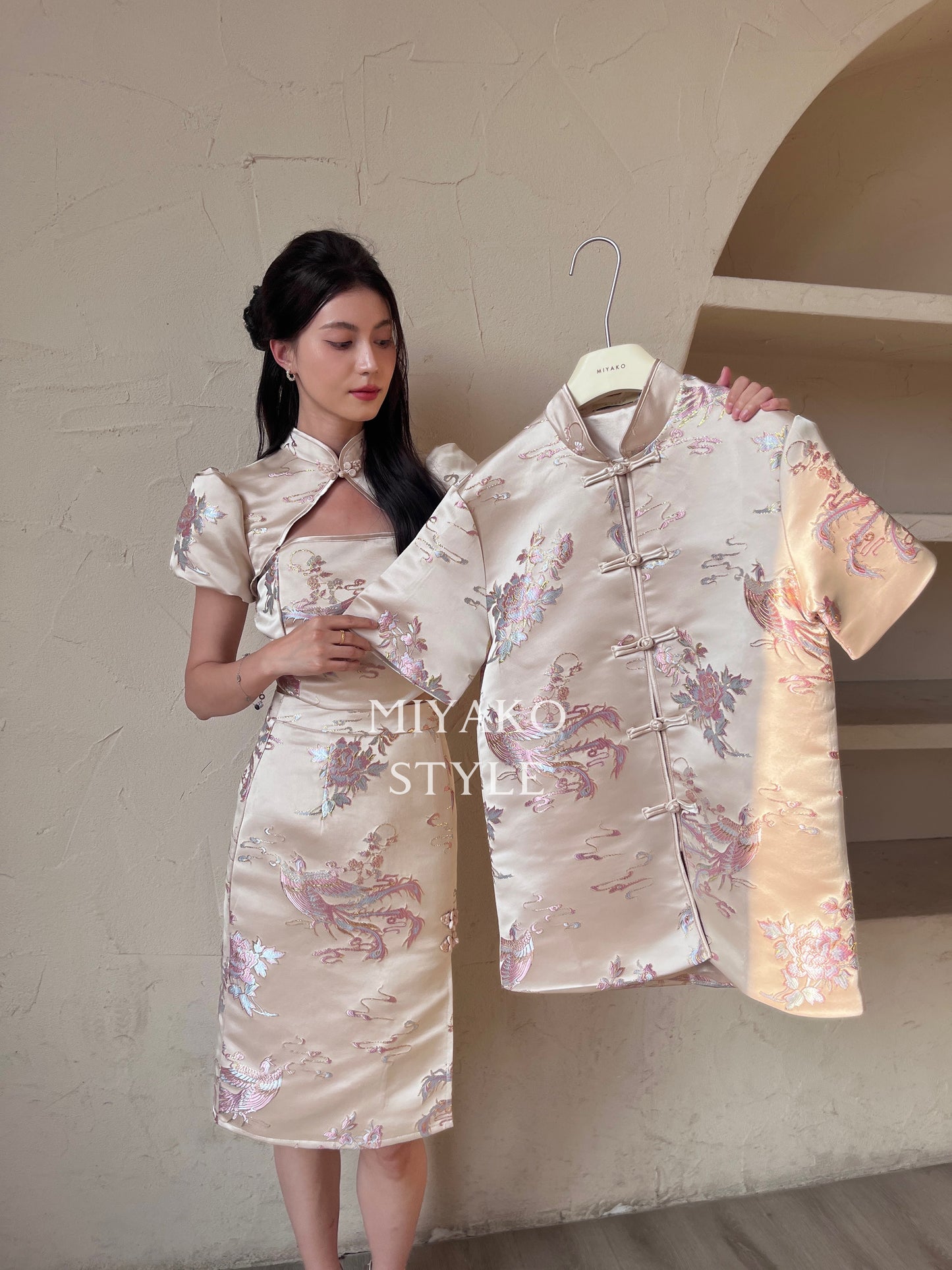 【凤华绝代】Phoenix Cheongsam Midi Skirt in Champagne 香槟金 (半身裙only)