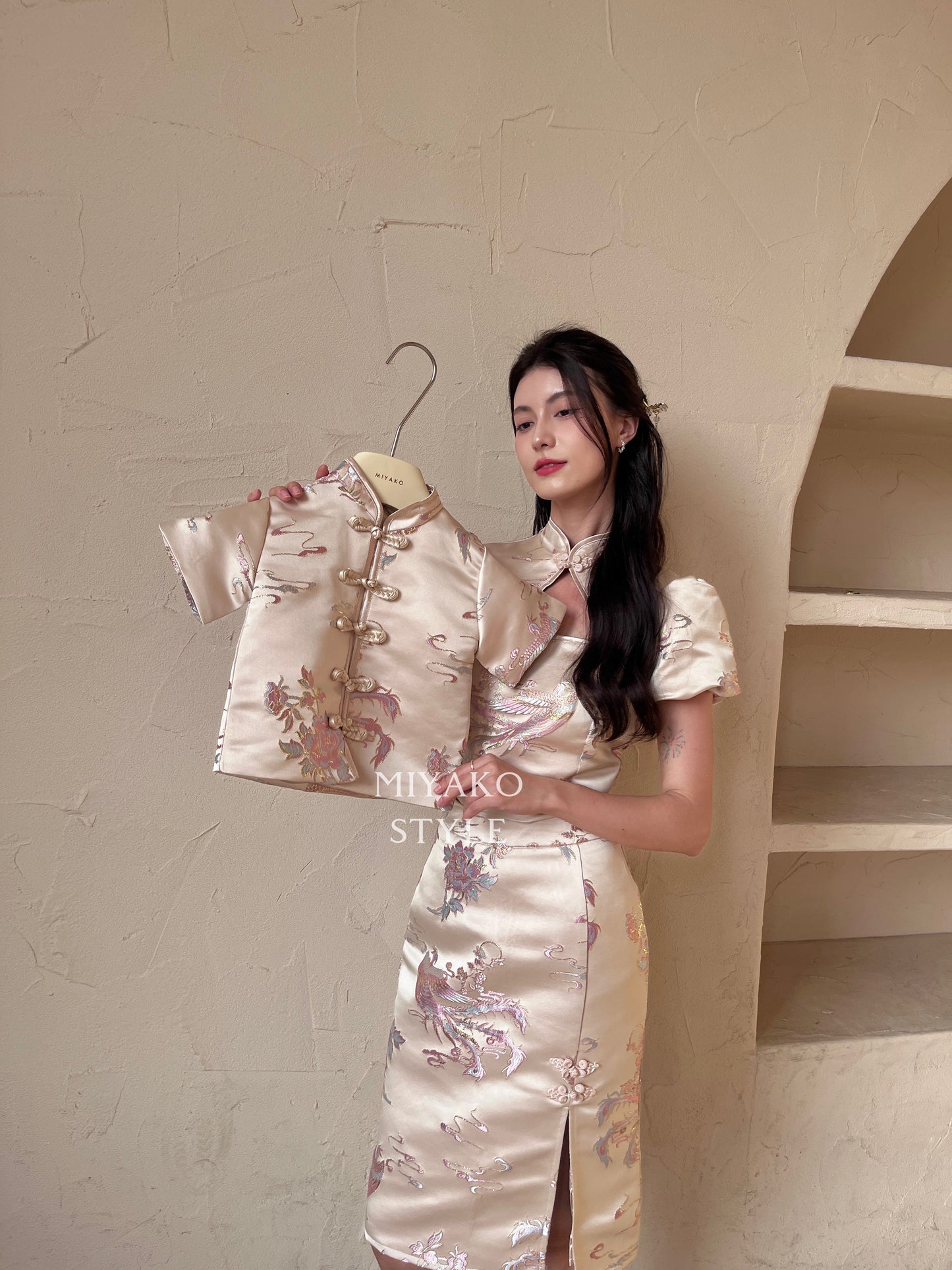 【凤华绝代】Phoenix Cheongsam Midi Skirt in Champagne 香槟金 (半身裙only)
