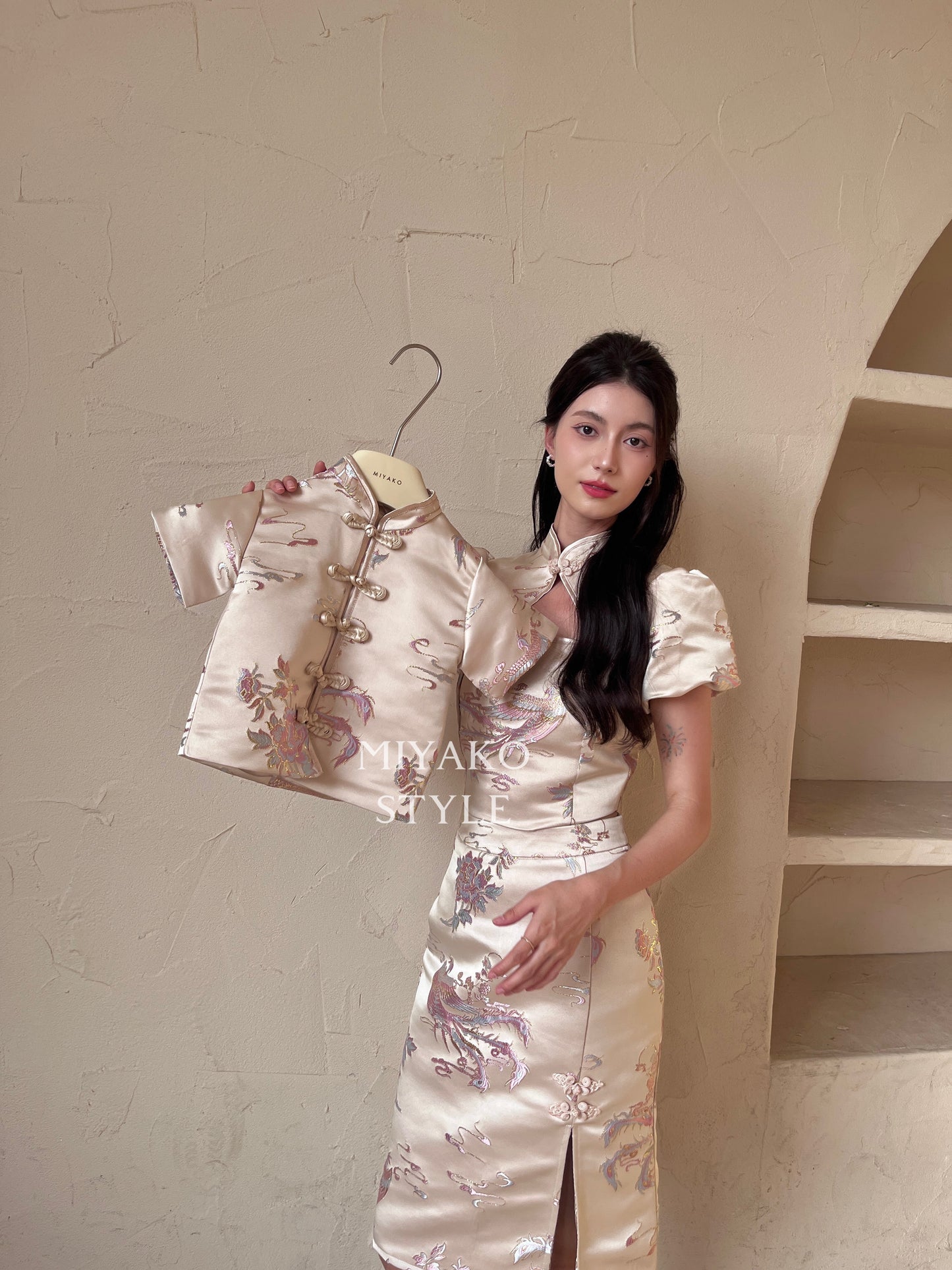【凤华绝代】Phoenix Cheongsam Midi Skirt in Champagne 香槟金 (半身裙only)