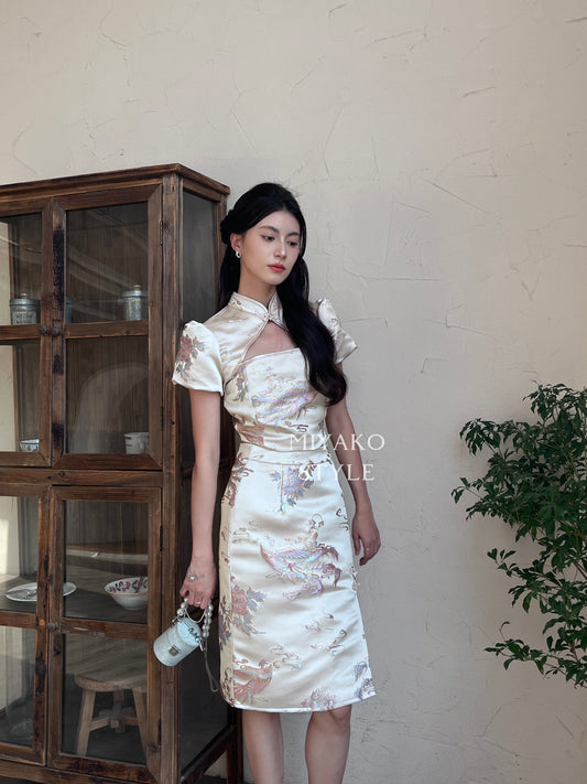 (DEFECT)【凤华绝代】Phoenix cheongsam midi skirt in Gold/Pink