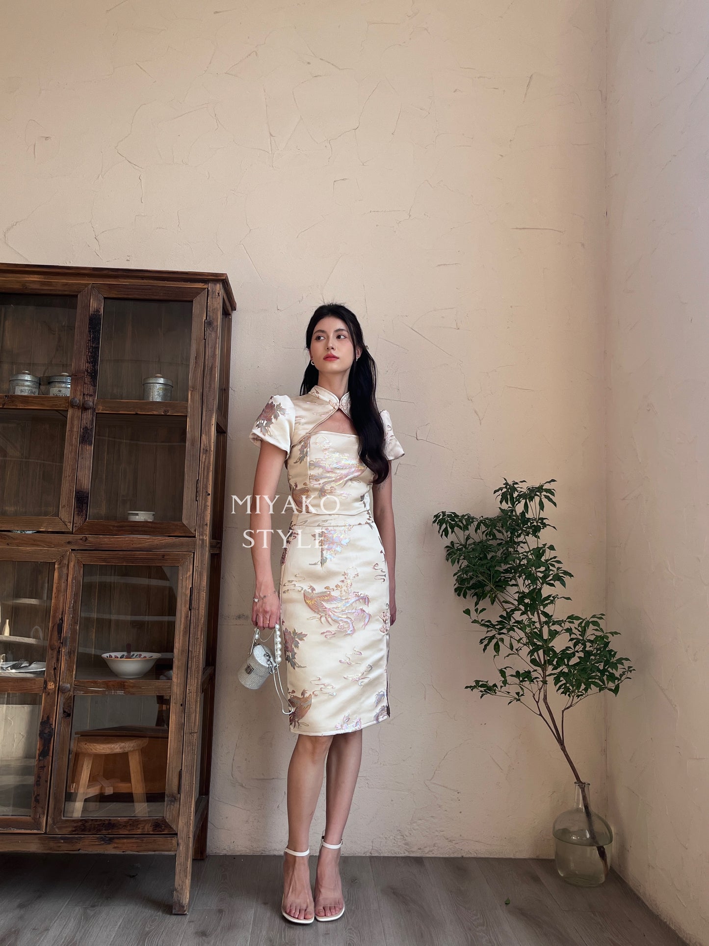 【凤华绝代】Phoenix Cheongsam Midi Skirt in Champagne 香槟金 (半身裙only)