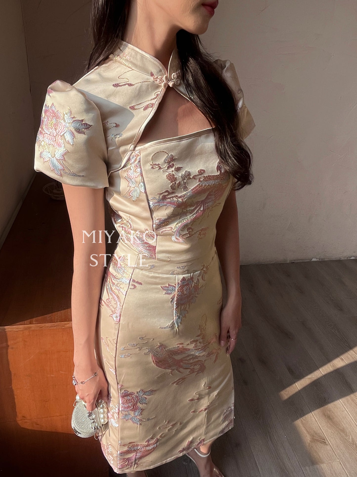 【凤华绝代】Phoenix Cheongsam Midi Skirt in Champagne 香槟金 (半身裙only)