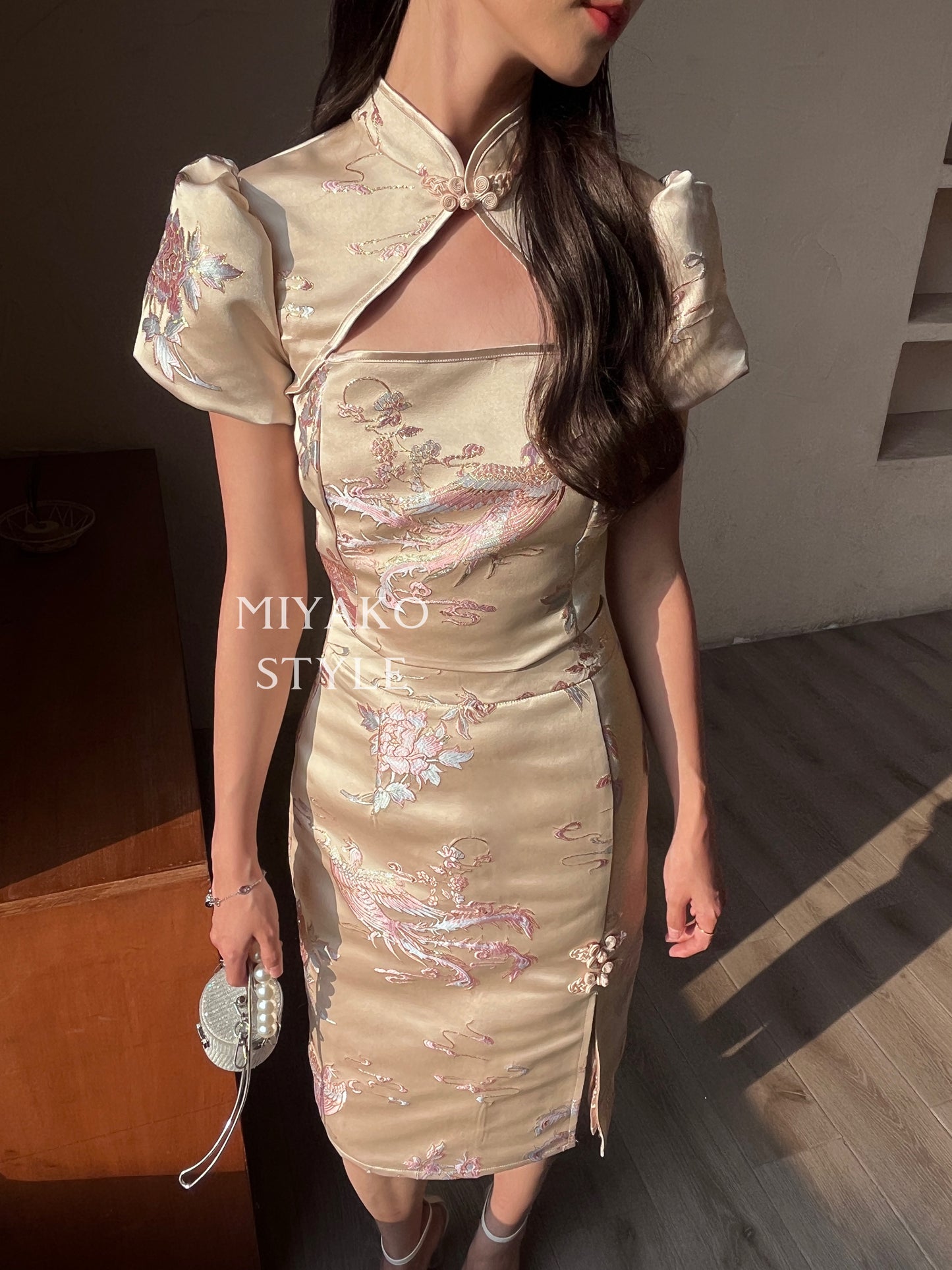 【凤华绝代】Phoenix Cheongsam Midi Skirt in Champagne 香槟金 (半身裙only)