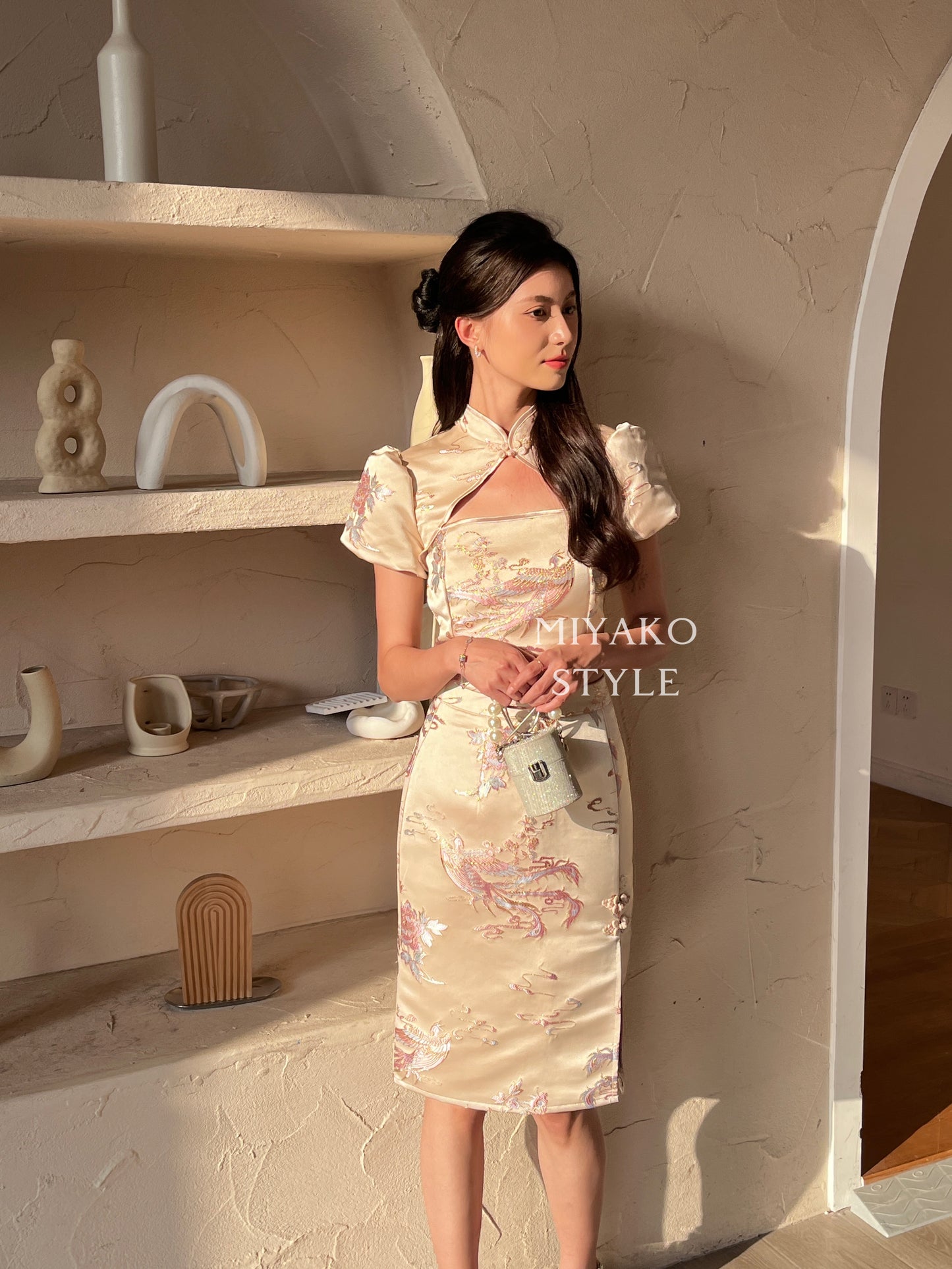 【凤华绝代】Phoenix Cheongsam Midi Skirt in Champagne 香槟金 (半身裙only)
