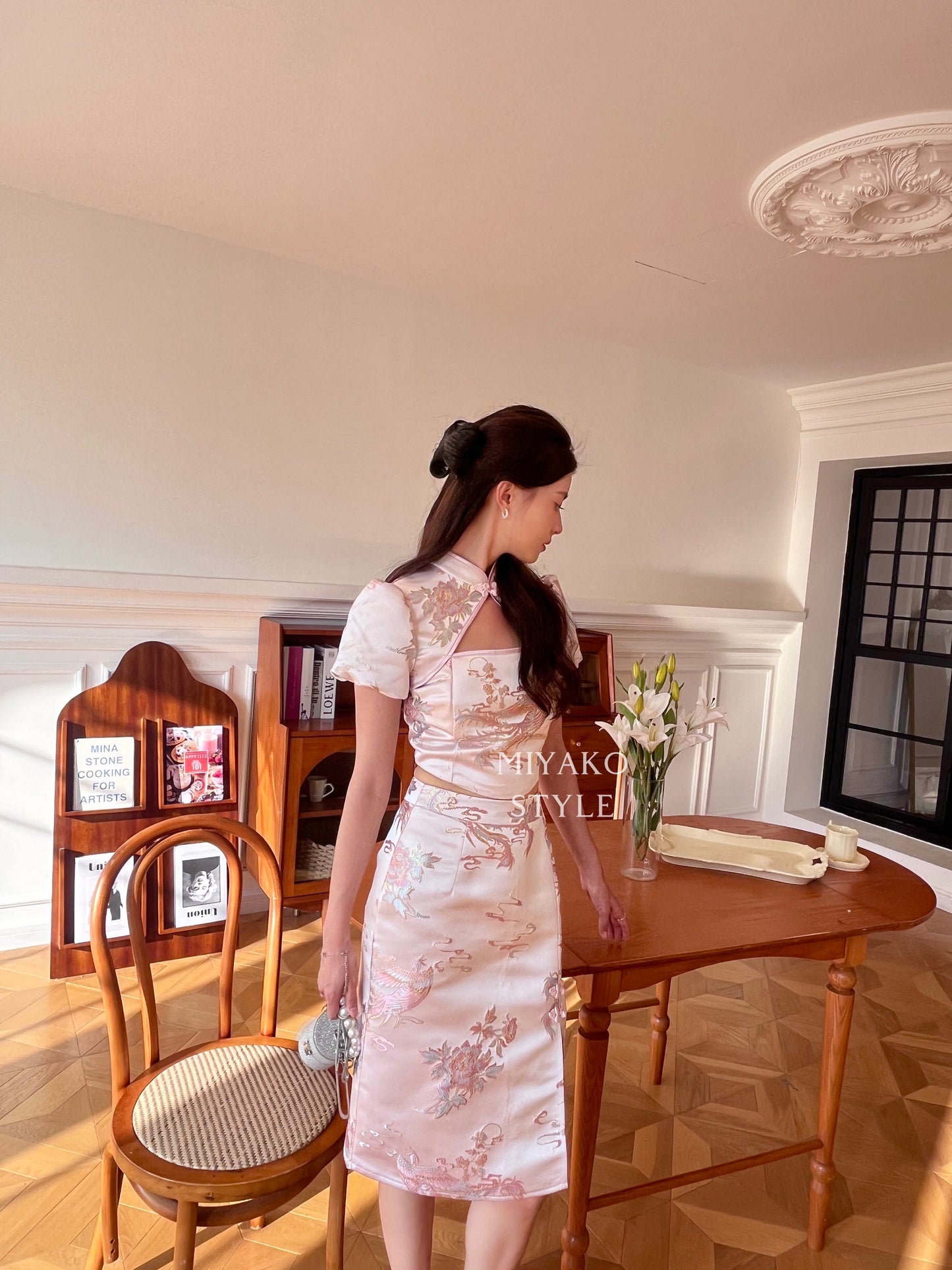 【凤华绝代】Phoenix cheongsam midi skirt in pink (粉色半身裙only)