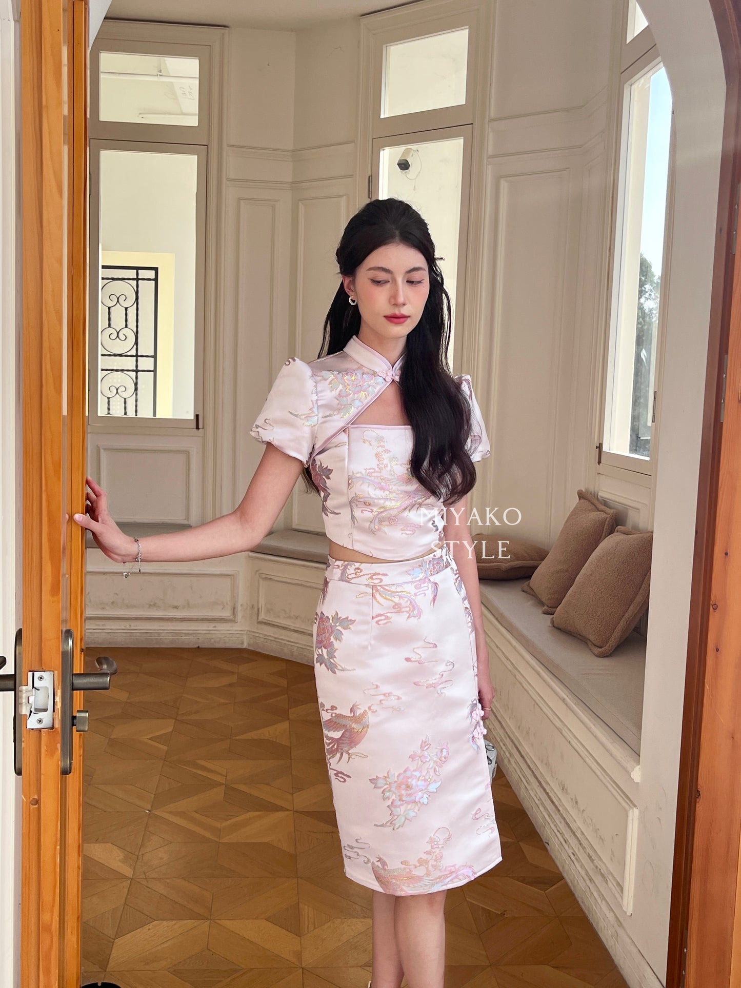 【凤华绝代】Phoenix cheongsam midi skirt in pink (粉色半身裙only)