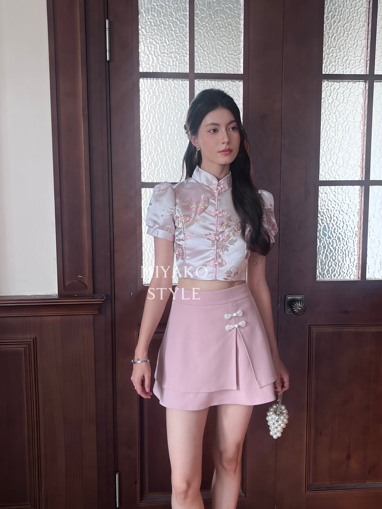 【凤华绝代】Phoenix Cheongsam Short Blouse in Pink 粉色 (直扣上衣only)