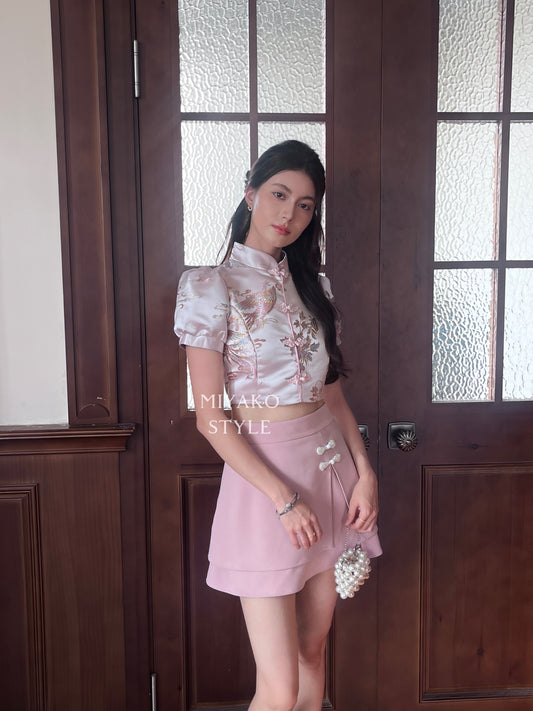 【凤华绝代】Phoenix Cheongsam Short Blouse in Pink 粉色 (直扣上衣only)