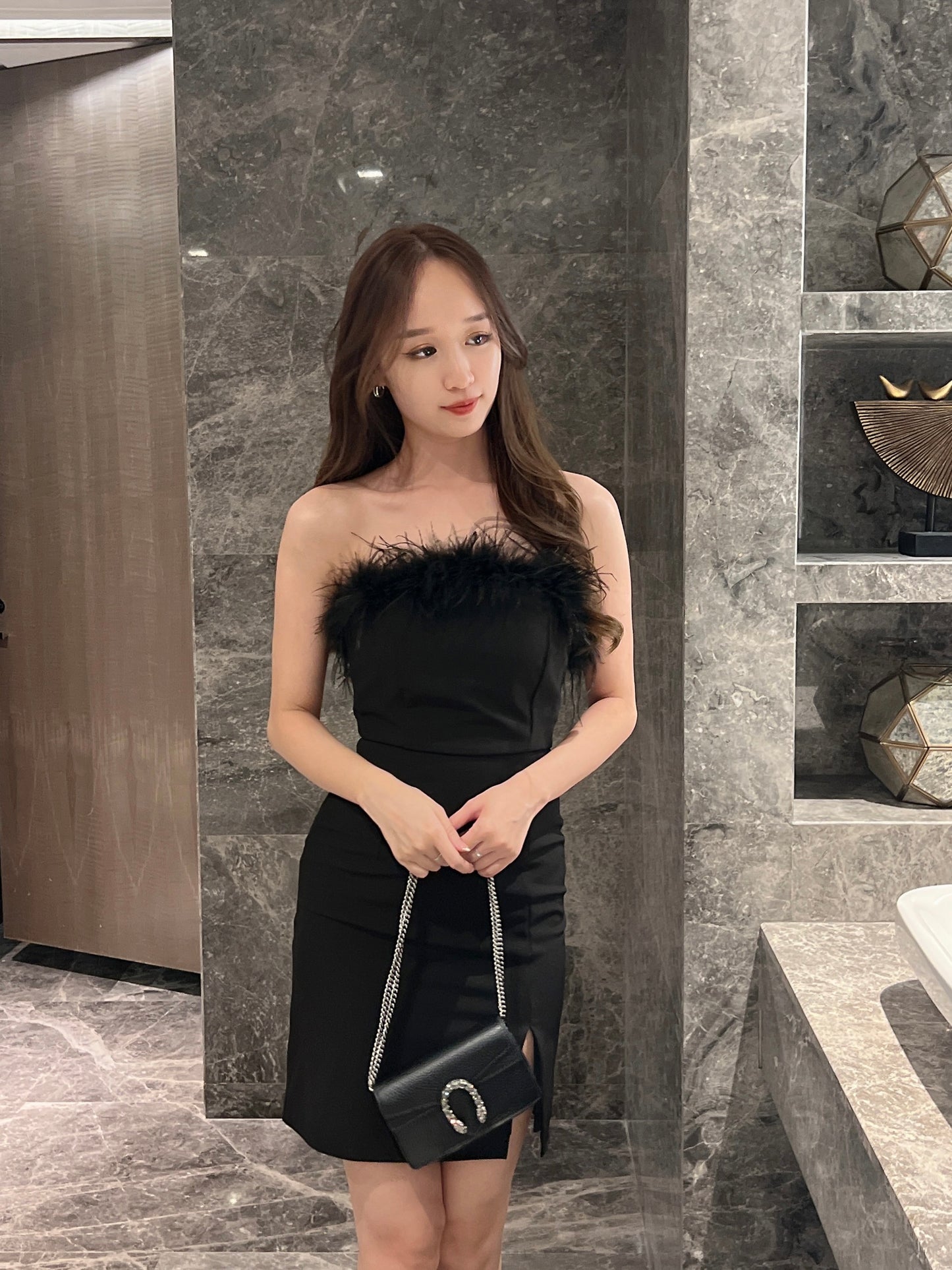 Emelyn Furry Dress in Black