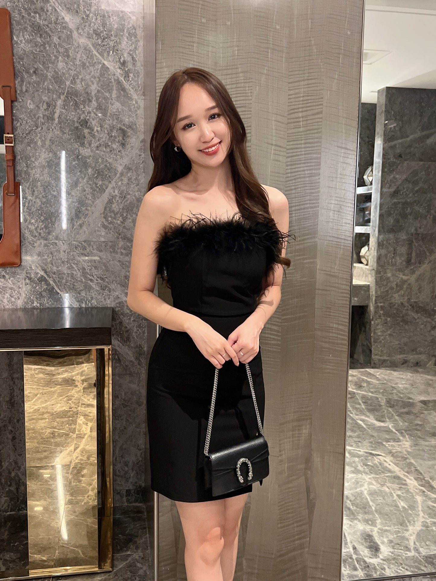 Emelyn Furry Dress in Black