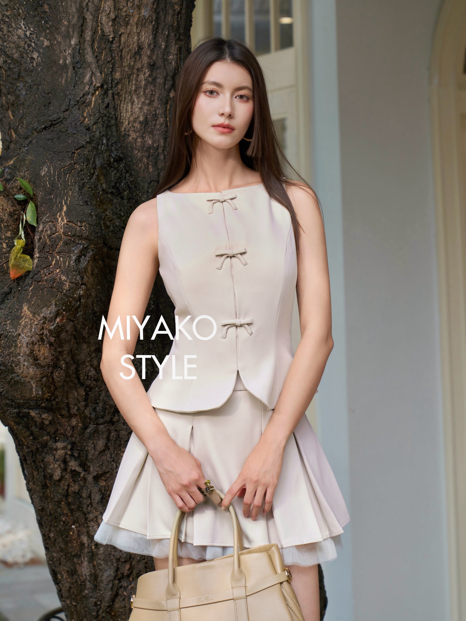Miu Sleeveless Ribbon Top in Light Khaki – Miyako Style Online Fashion