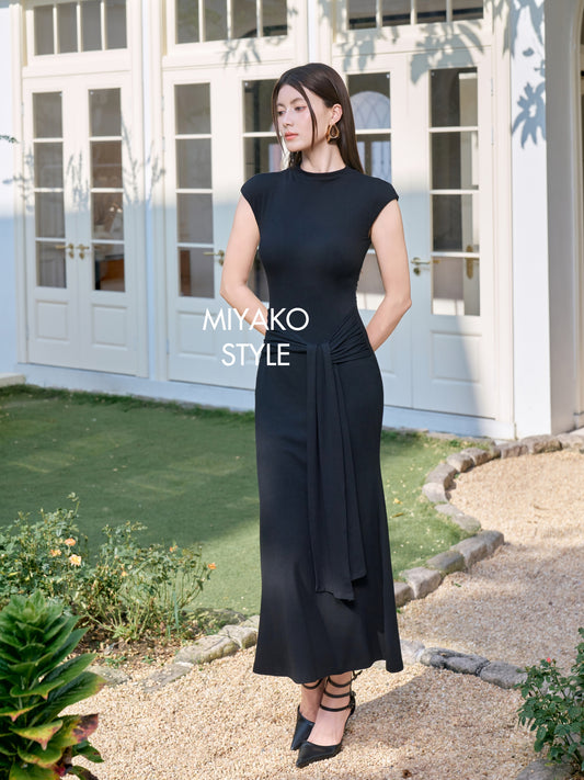 Vivienne High Neck Long Dress in Black