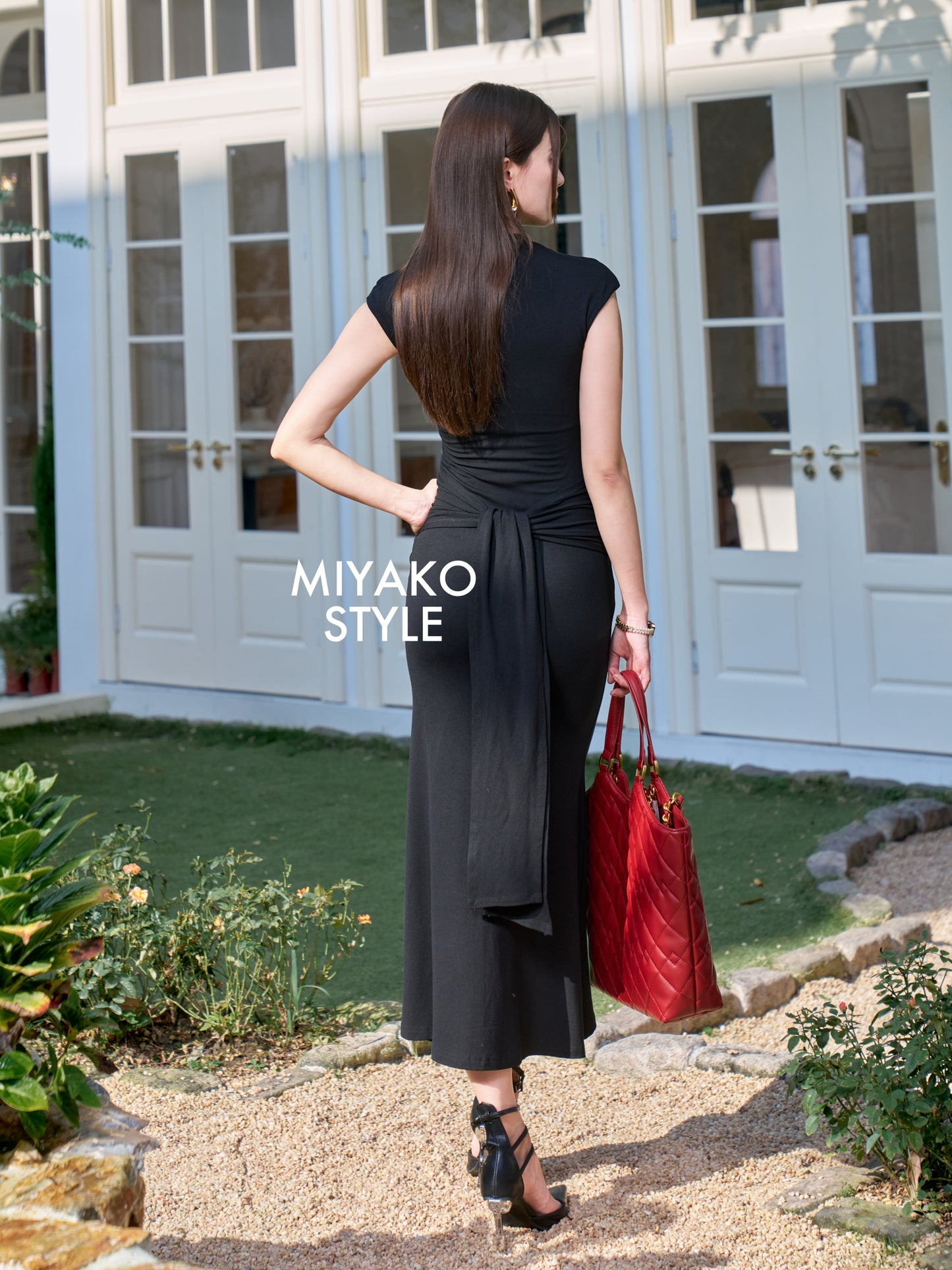 Vivienne High Neck Long Dress in Black