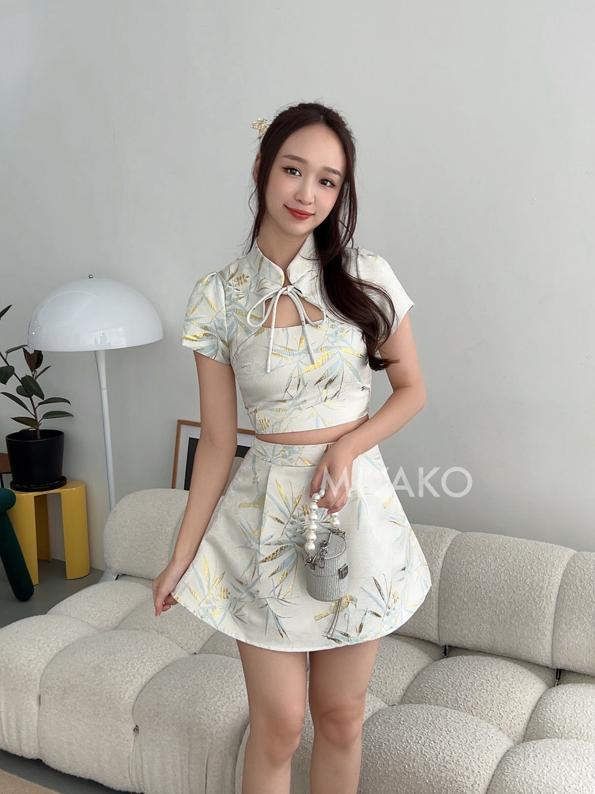 【鎏金竹叶】JIN Premium Cheongsam Top in Ivory (金杏色套裝上衣TOP ONLY)