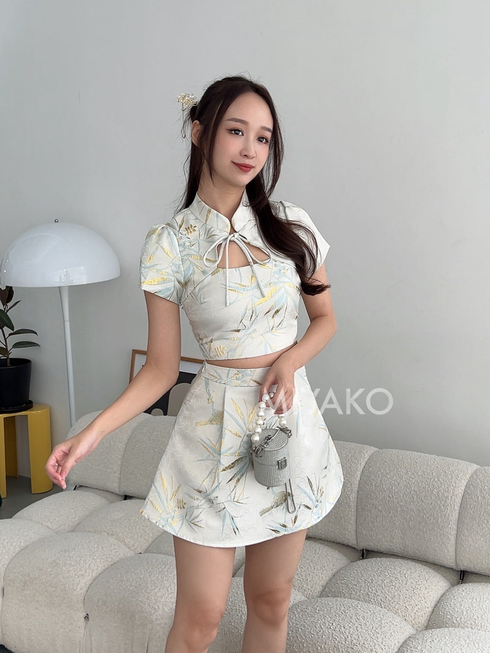 【鎏金竹叶】JIN Premium Cheongsam Top in Ivory (金杏色套裝上衣TOP ONLY)