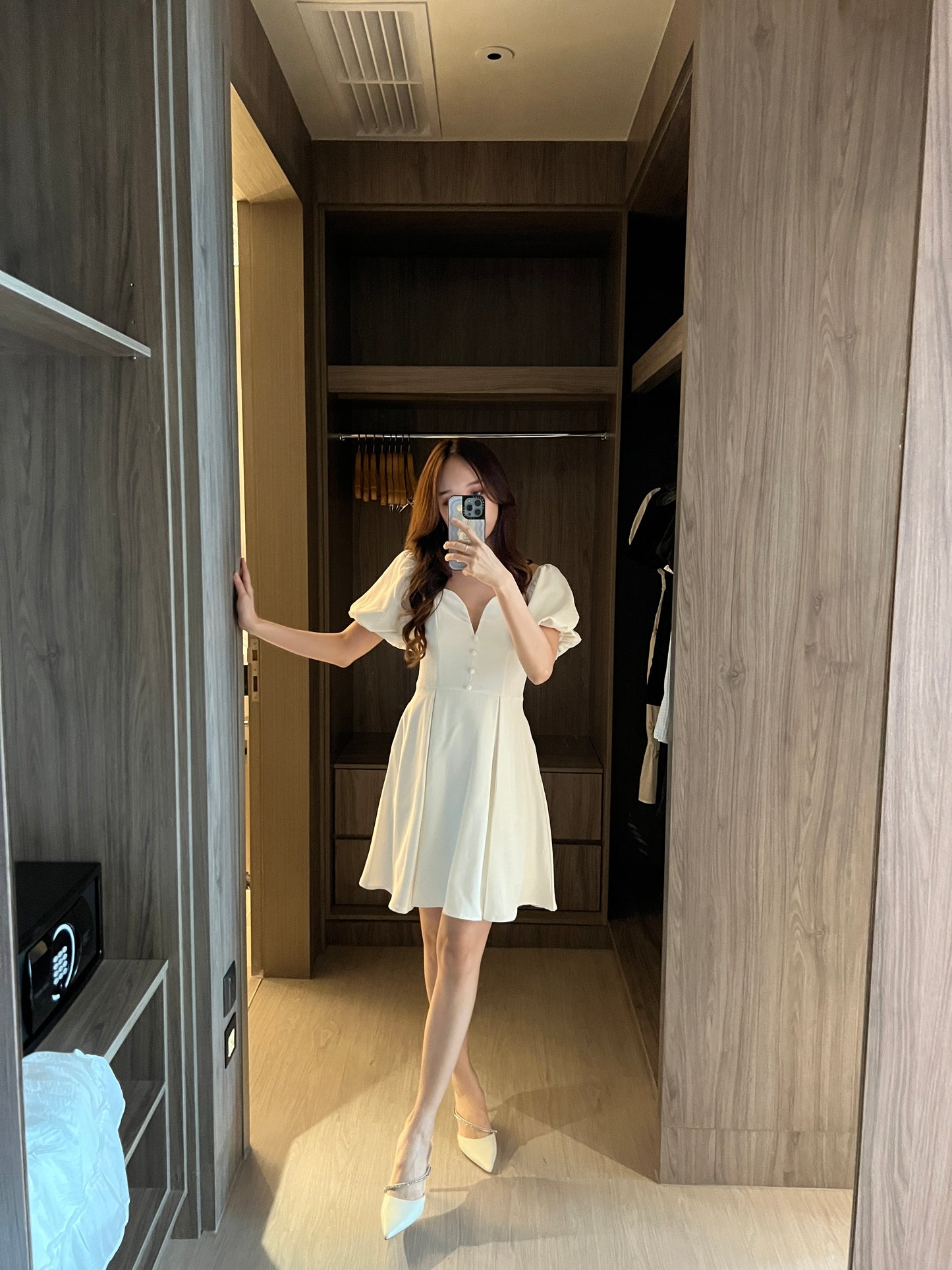Sandra Bubble Sleeve Mini Dress in White