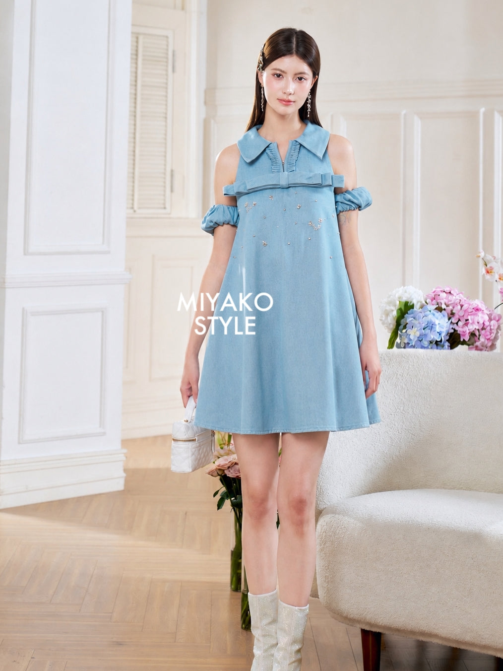 Denim Premium Detachable Sleeve Women Dress