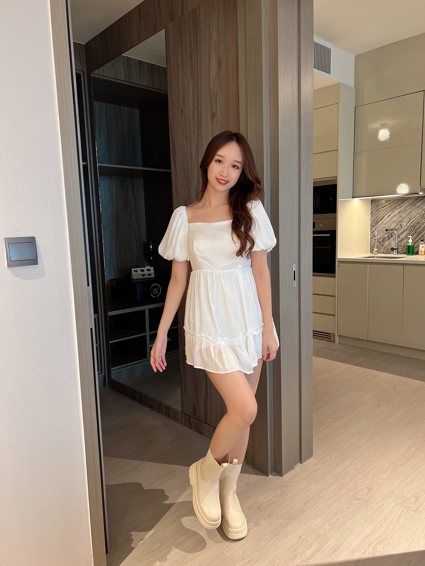 Ruth bubble sleeve Romper in White