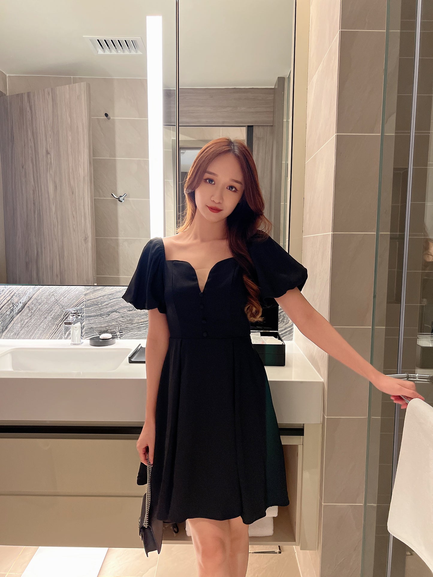 Sandra Bubble Sleeve Mini Dress in Black