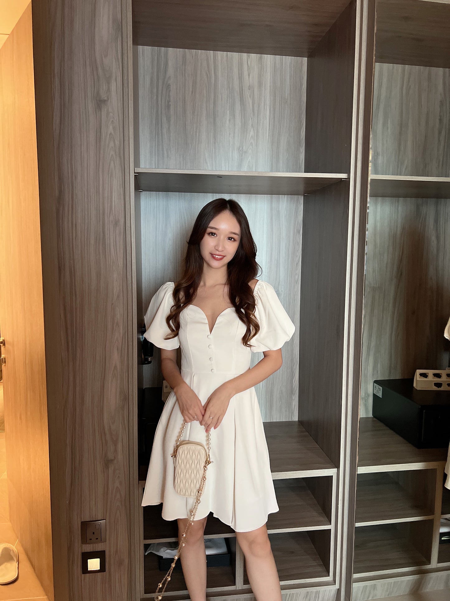 Sandra Bubble Sleeve Mini Dress in White