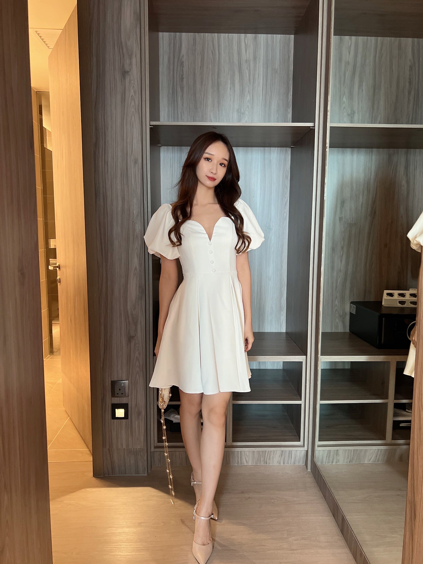 Sandra Bubble Sleeve Mini Dress in White