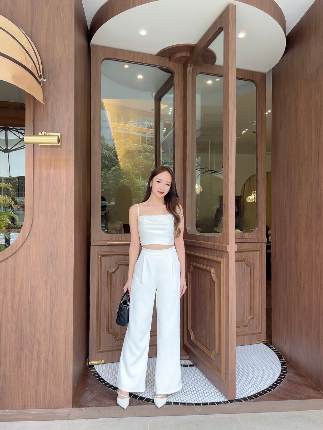 Rosy Satin Cami Top in White