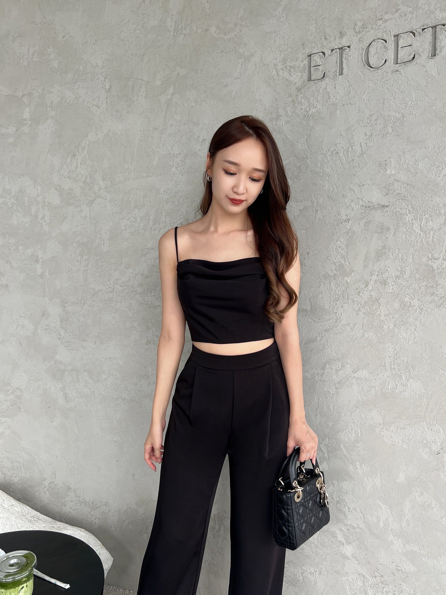 Rosy satin high waist pant in Black