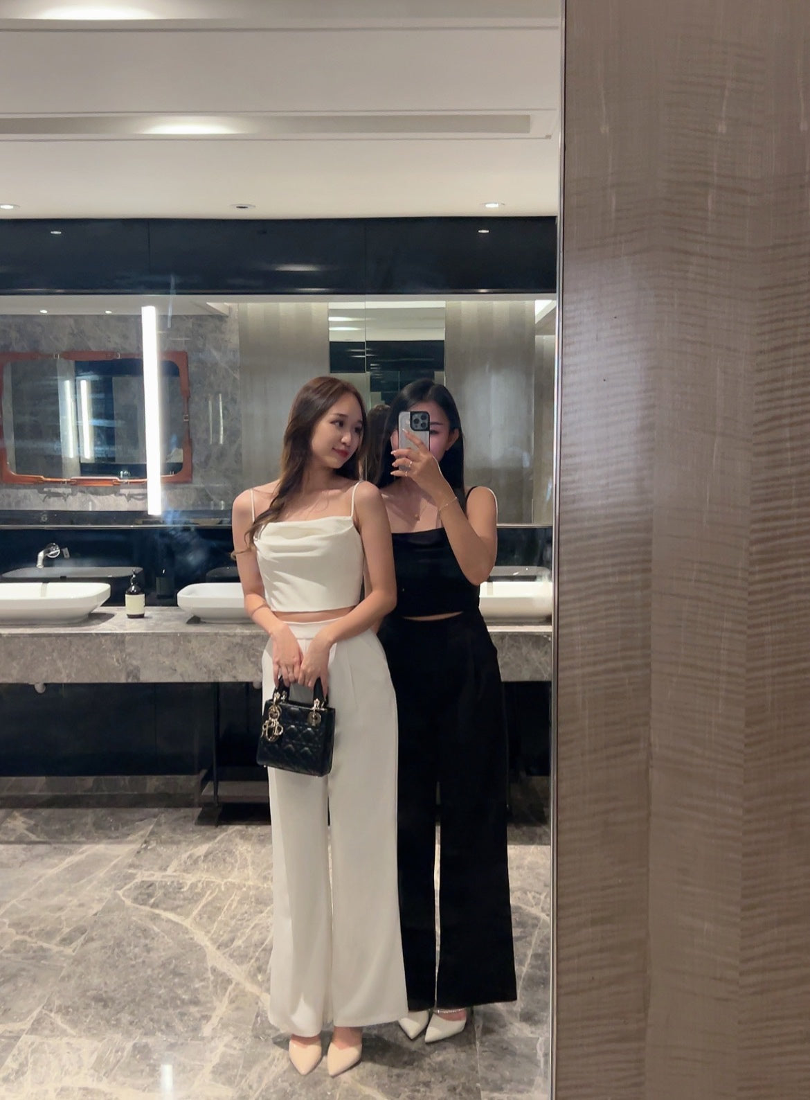Rosy satin high waist pant in White