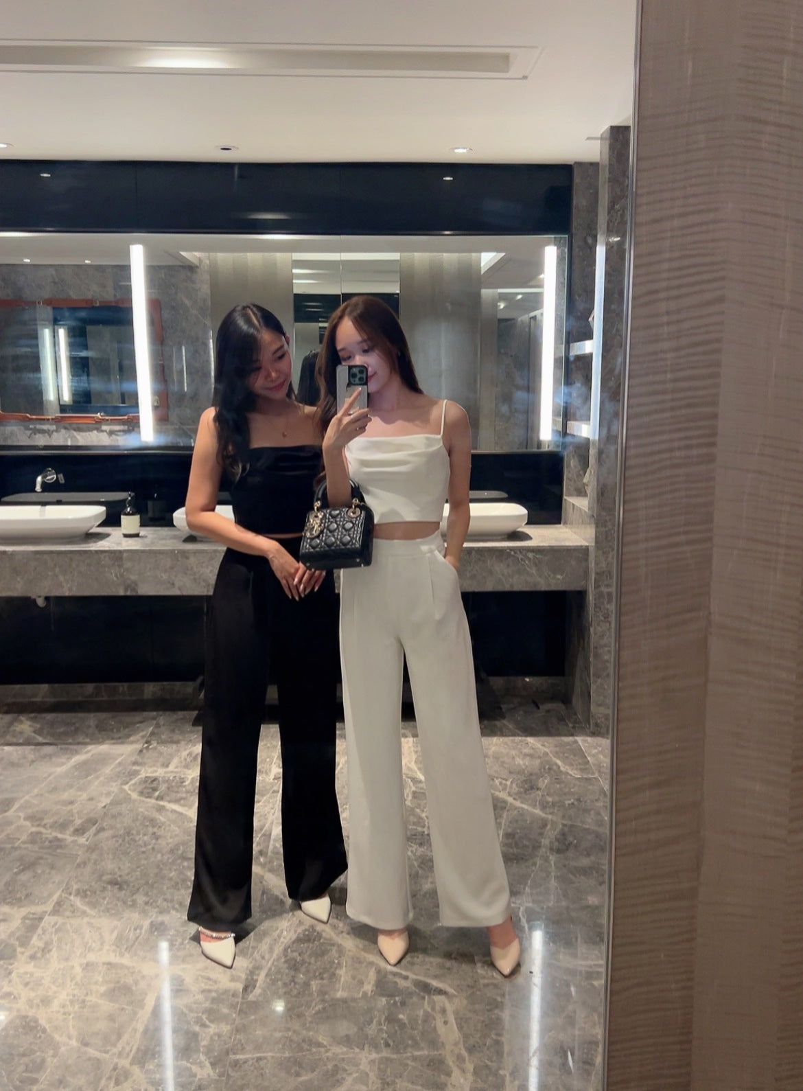 Rosy satin high waist pant in Black
