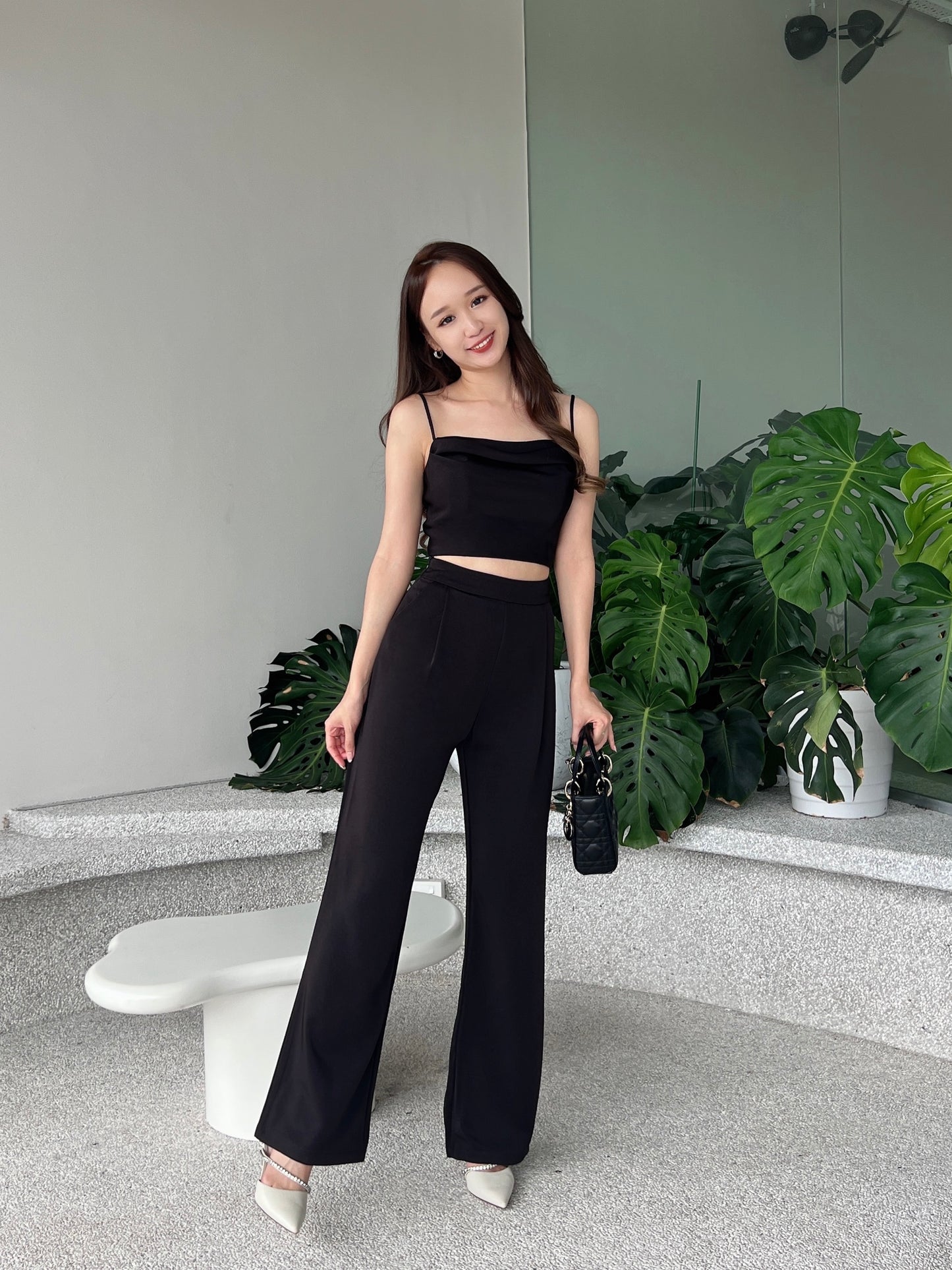 Rosy satin high waist pant in Black