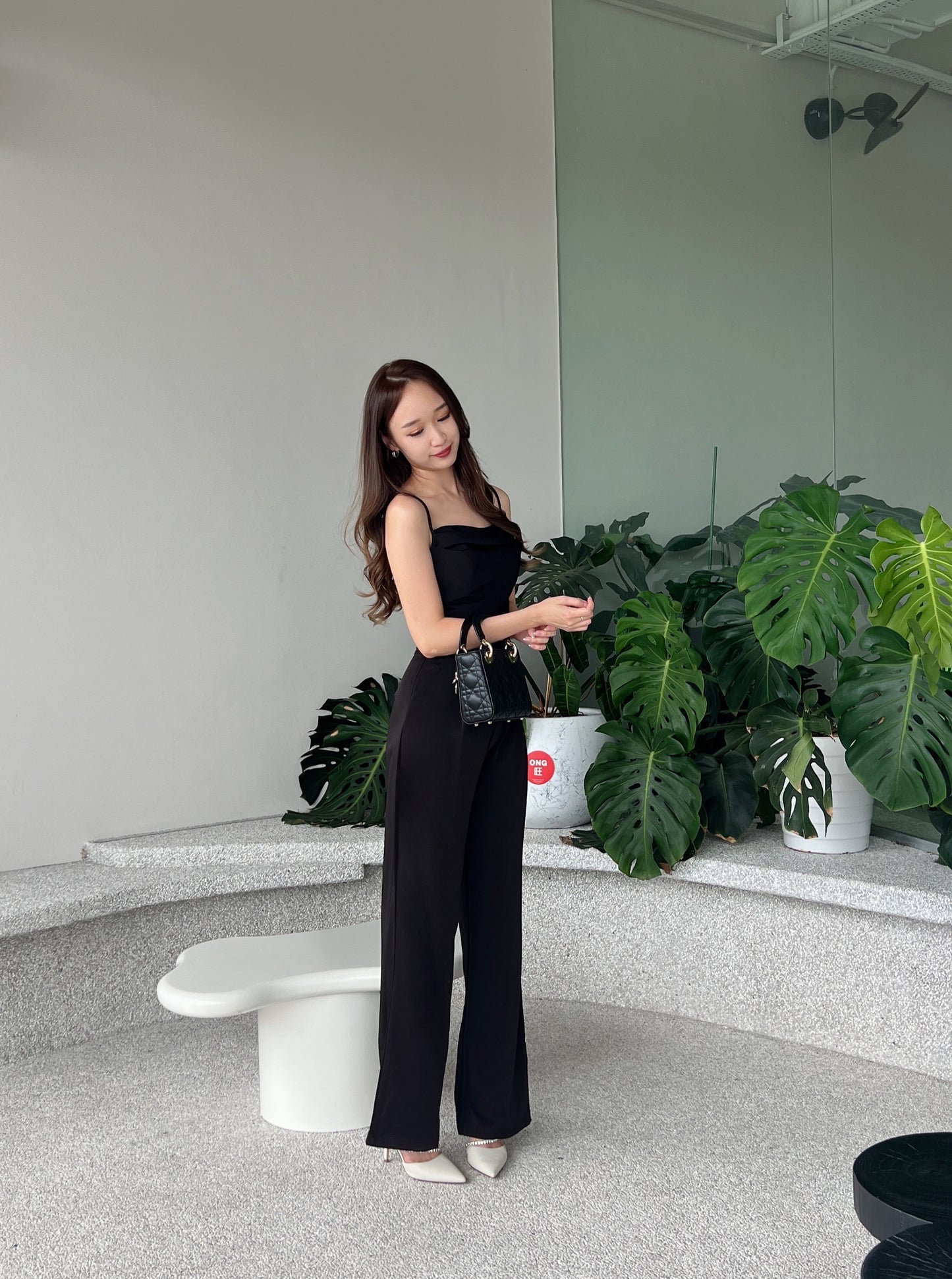 Rosy satin high waist pant in Black