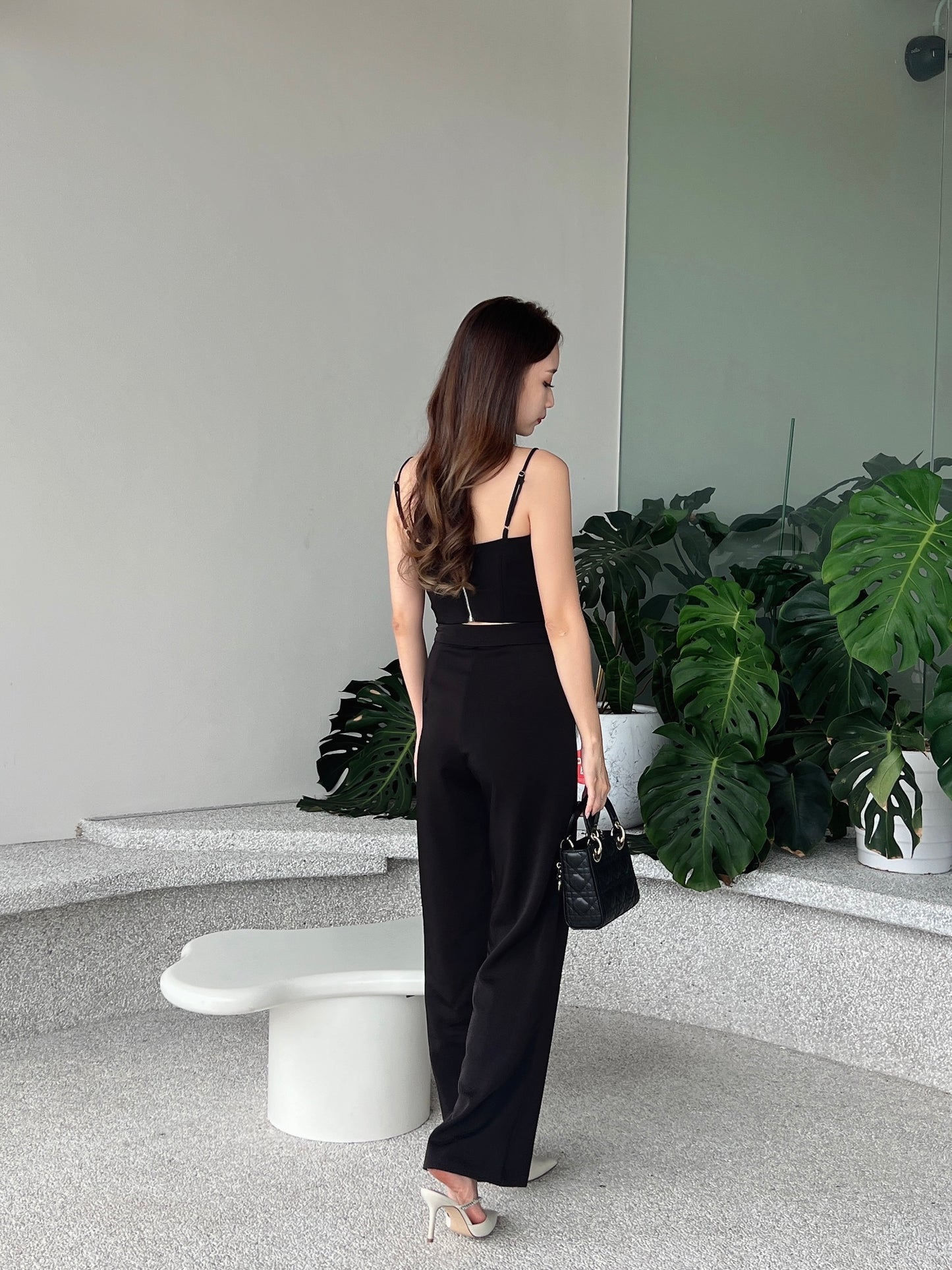 Rosy satin high waist pant in Black