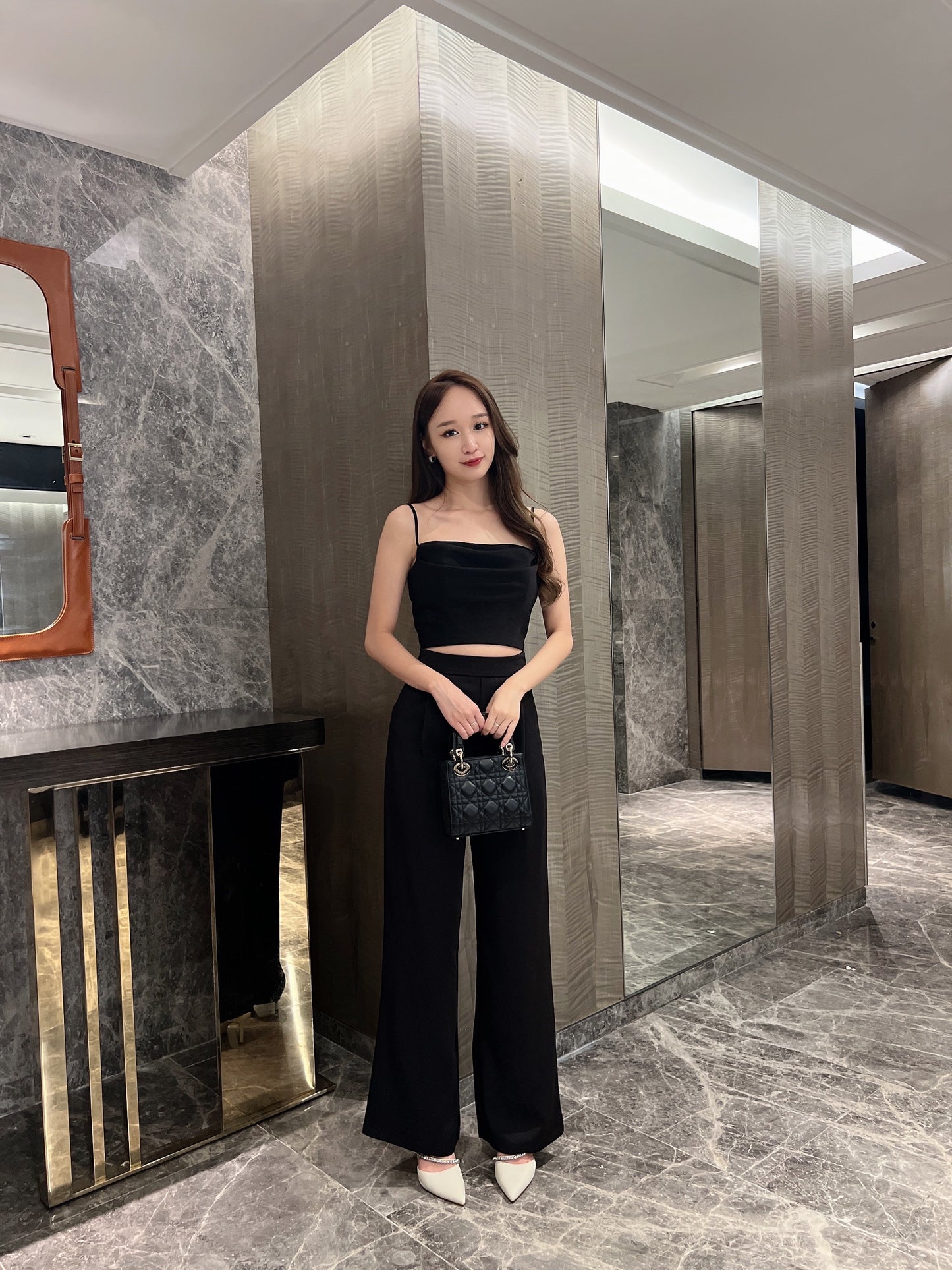 Rosy satin high waist pant in Black