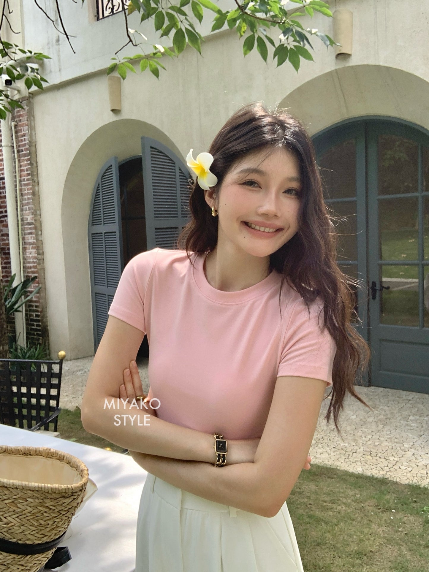 Anna Short Sleeve Crop Top in Pink