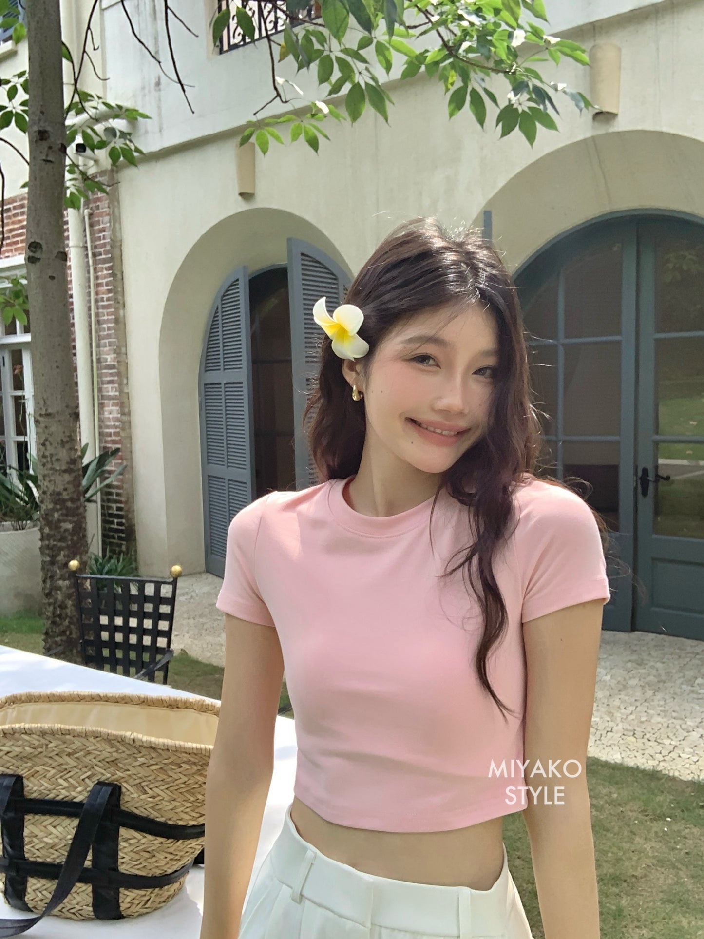 Anna Short Sleeve Crop Top in Pink