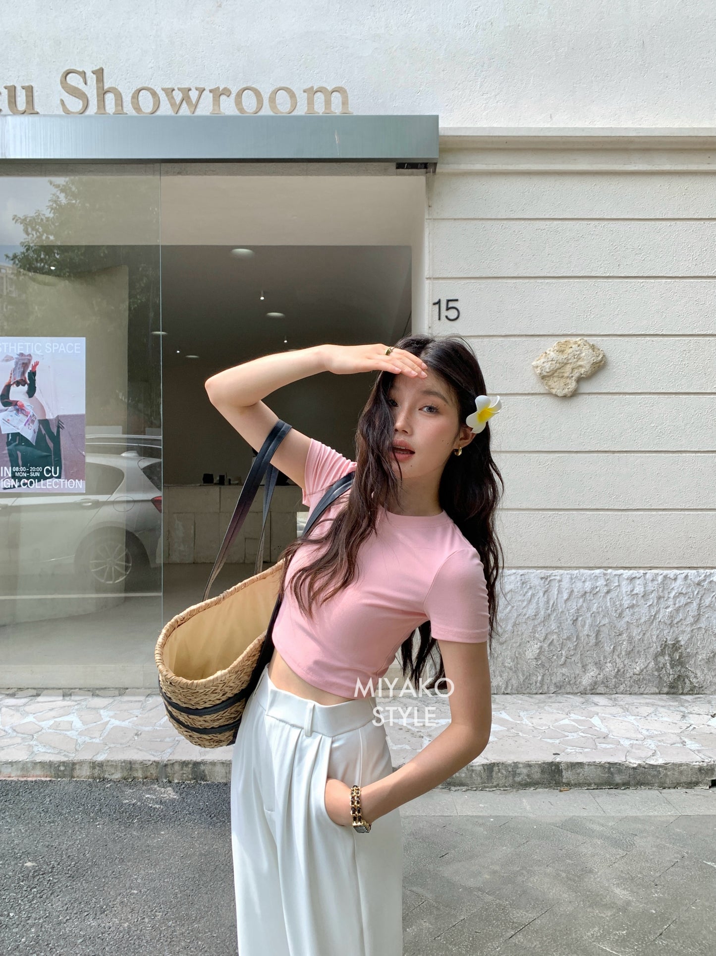 Anna Short Sleeve Crop Top in Pink