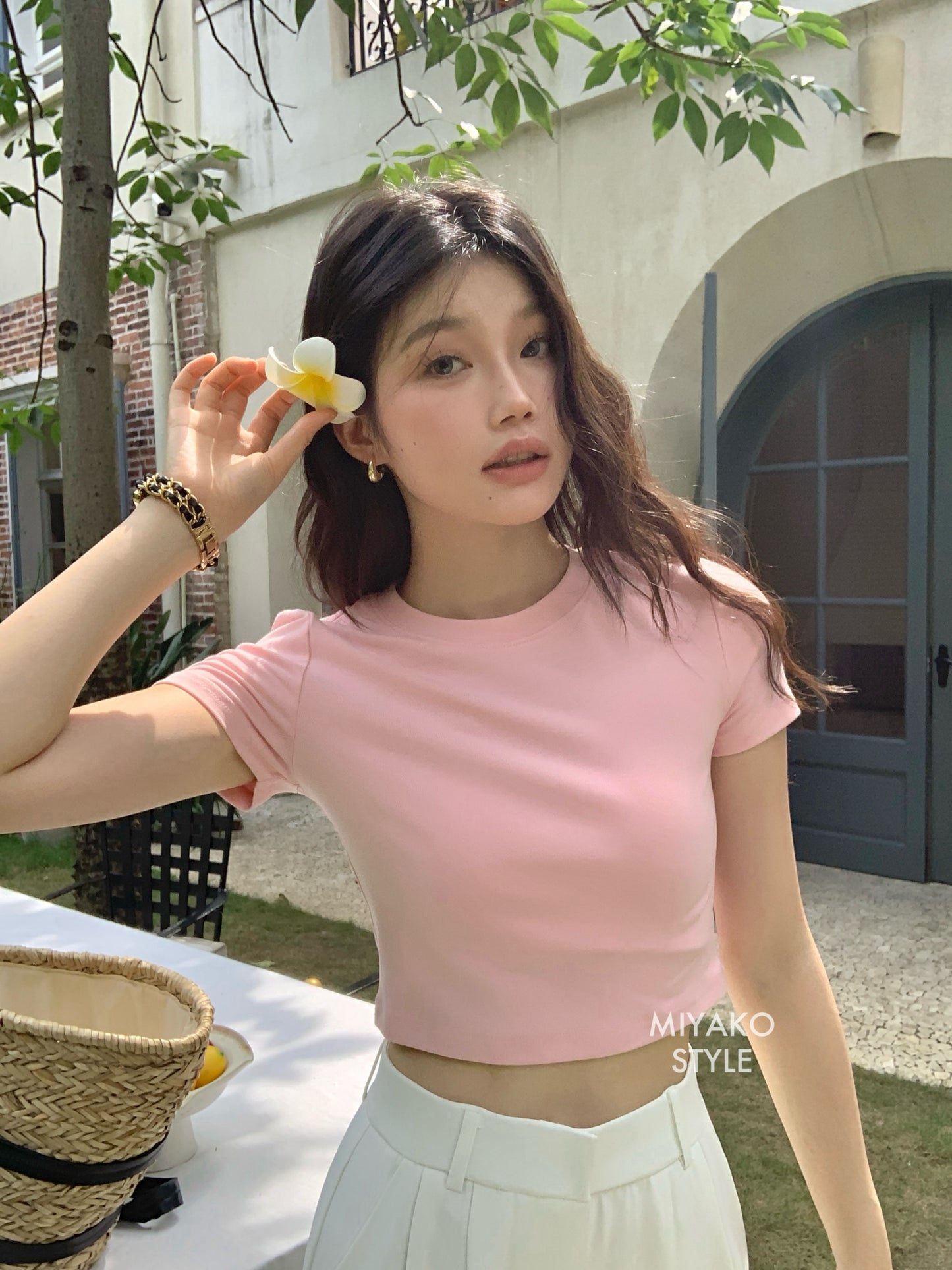 Anna Short Sleeve Crop Top in Pink