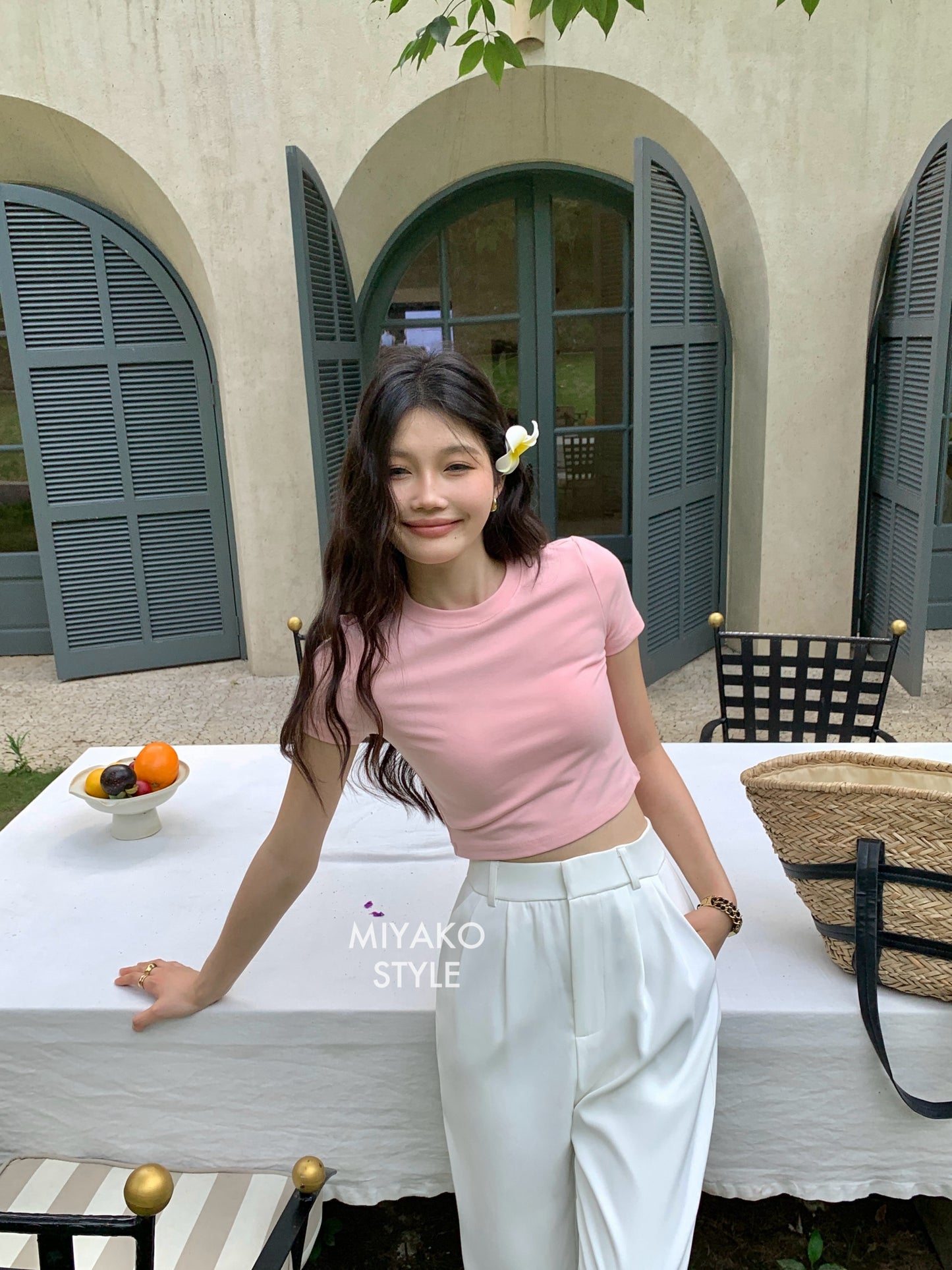 Anna Short Sleeve Crop Top in Pink